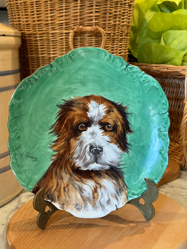 Antique Hand-Painted Dog Portrait Limoges Plate
