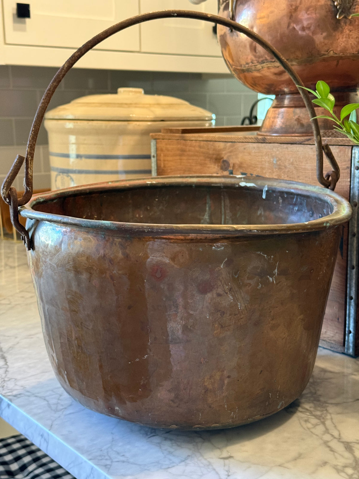 Antique Copper Hearth Bucket with Iron Handle