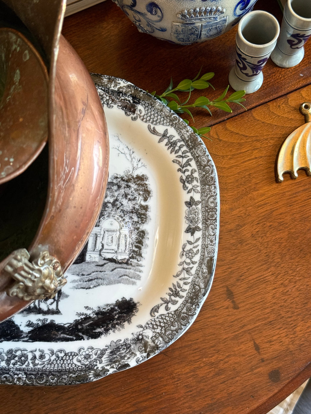 Vintage Grand Black Victorian Ironstone Platter