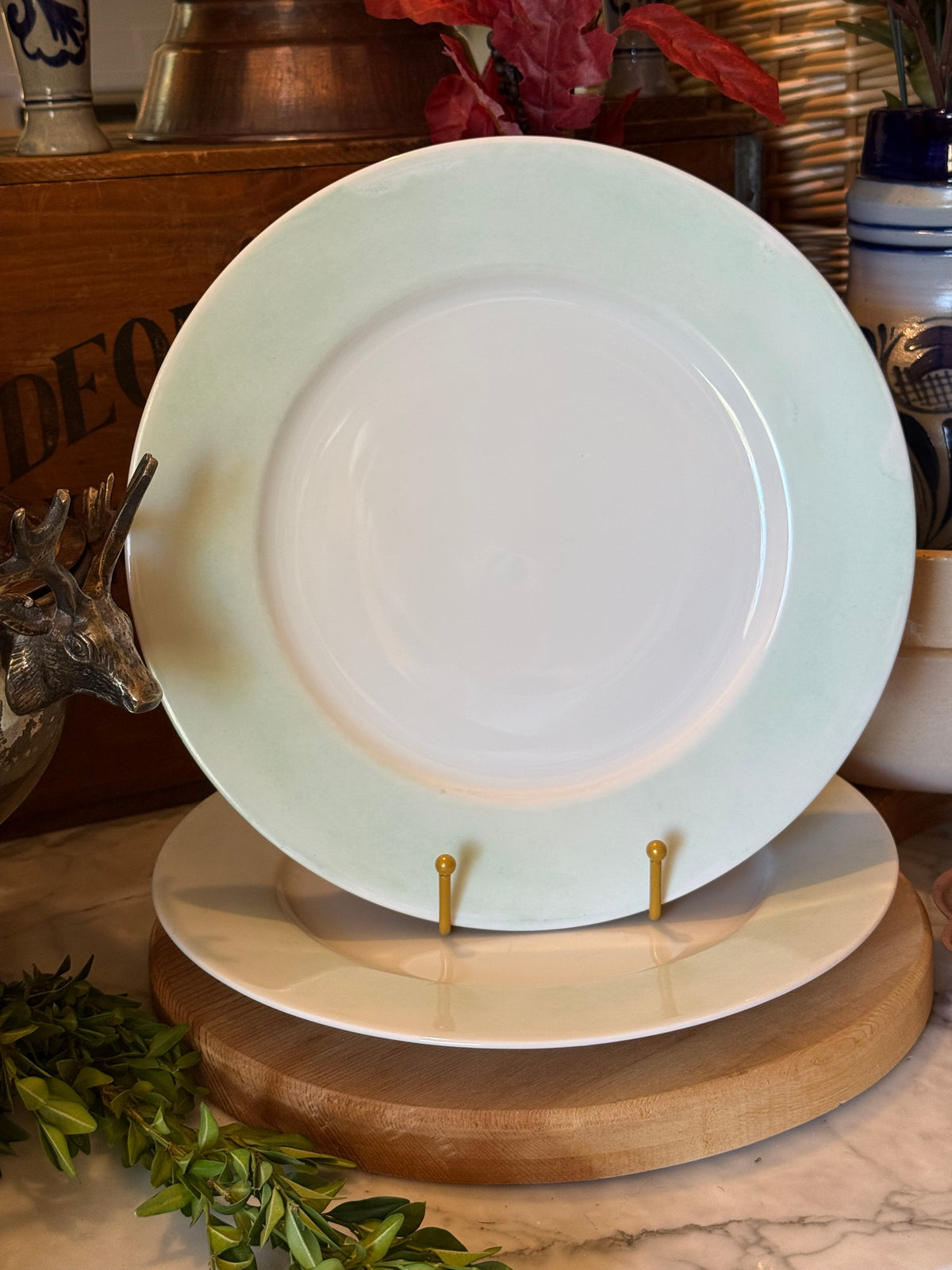 Vintage Bavarian Sage Rim Plates, Set of 2
