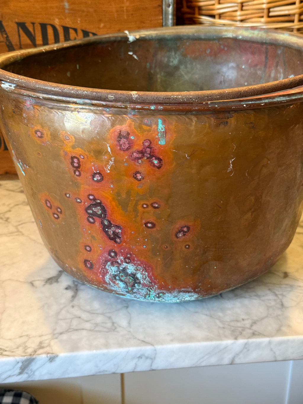 Antique Copper Hearth Bucket with Iron Handle