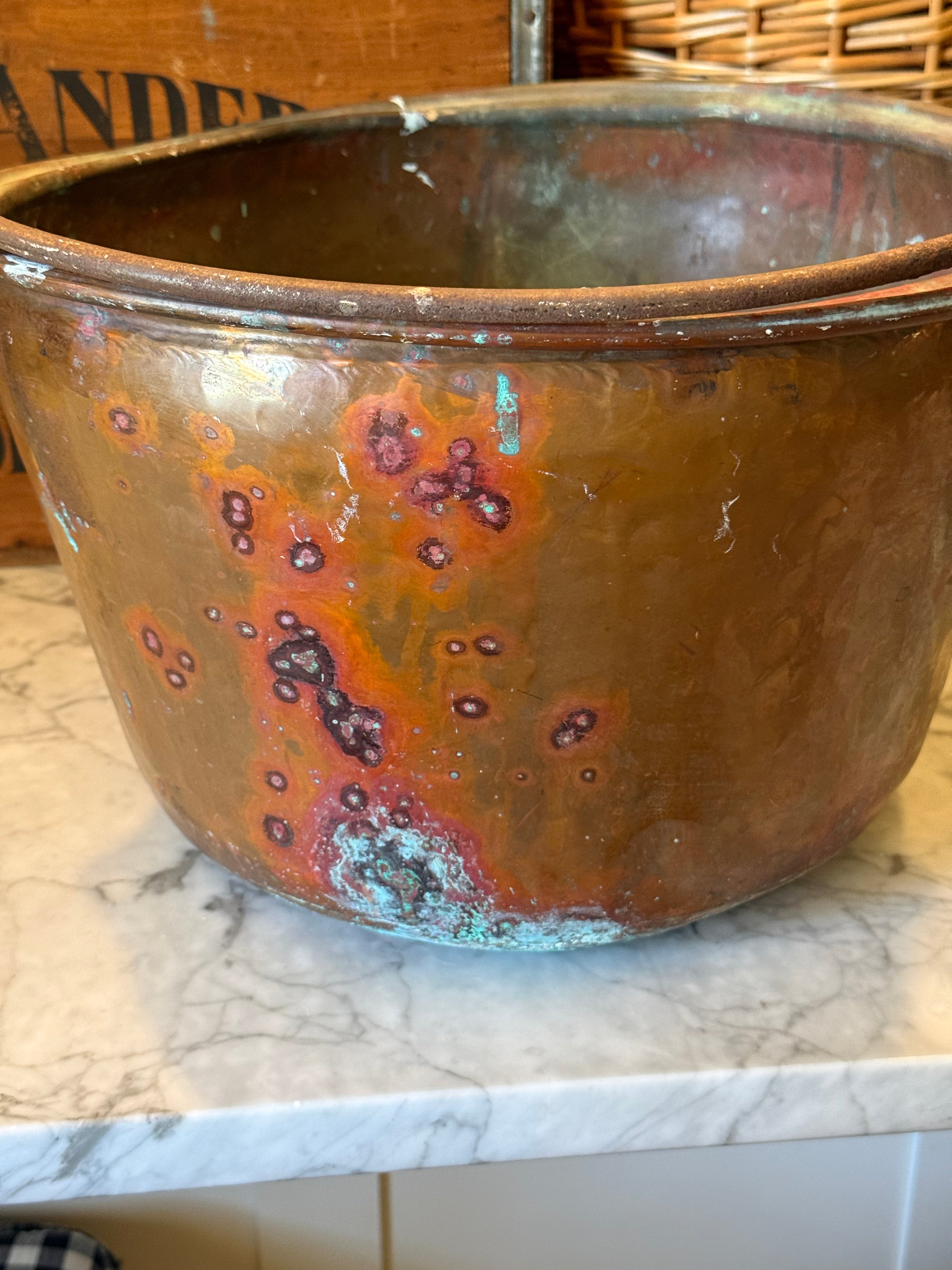 Antique Copper Hearth Bucket with Iron Handle