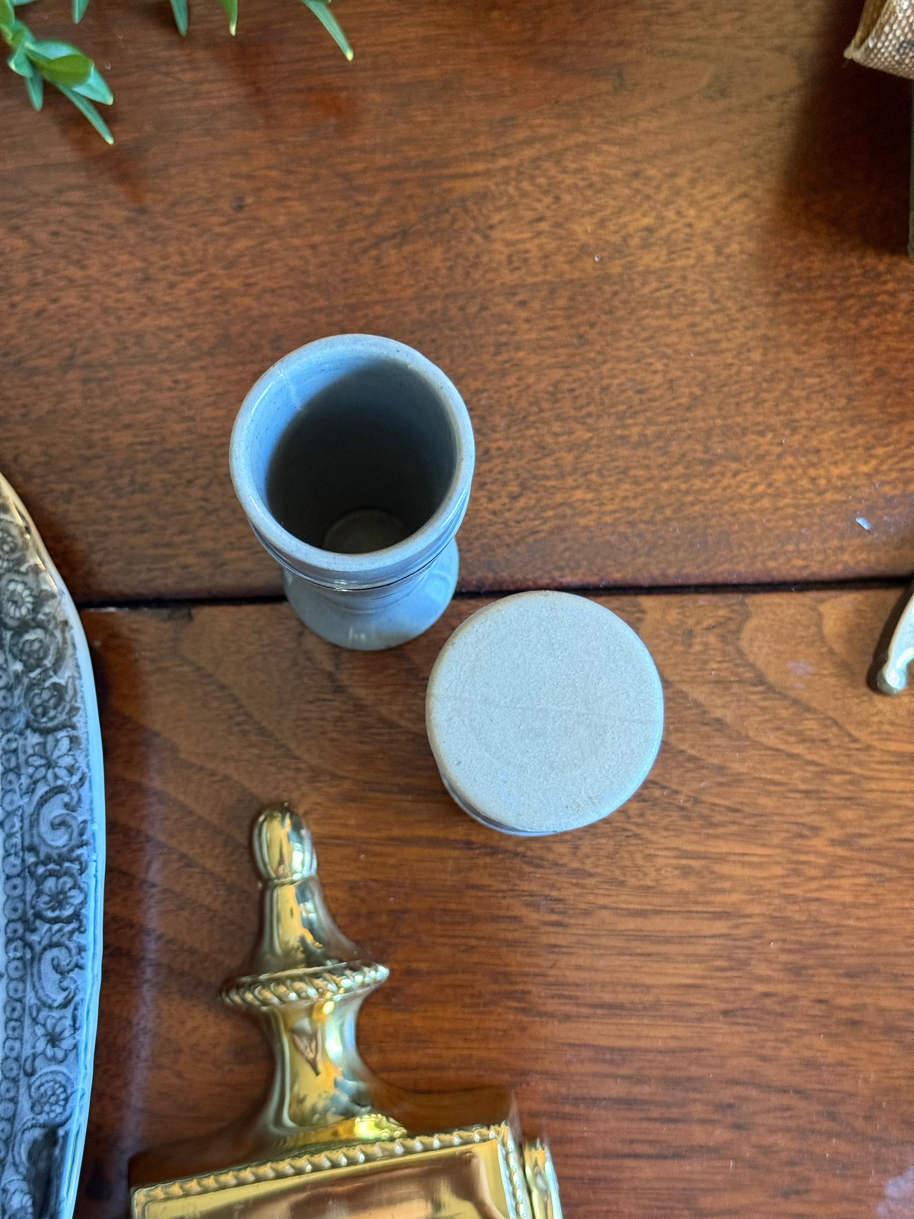 Vintage Blue Salt-Glazed Crock Shot Glasses, Set of 2