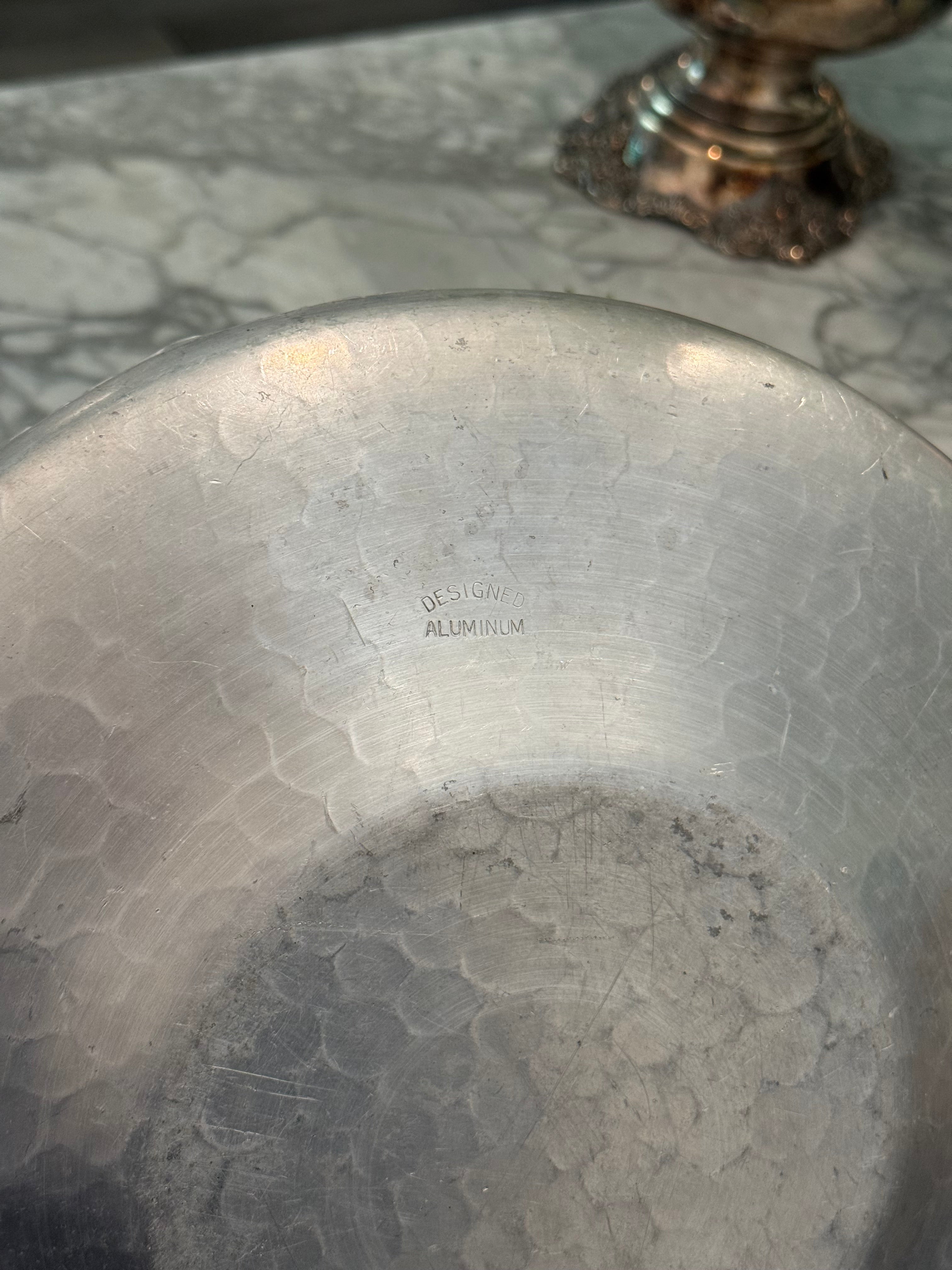 Vintage Mid-Century Aluminum Sawtooth Edge Round Platter Bowl