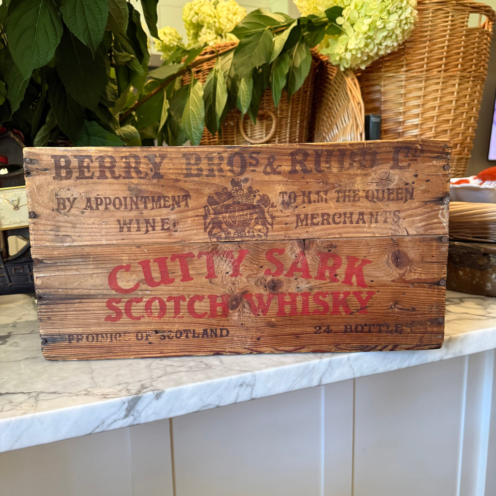 Vintage Cutty Sark Scotch Whisky Wooden Crate - Berry Bros & Rudd with Arkansas Import Stamp