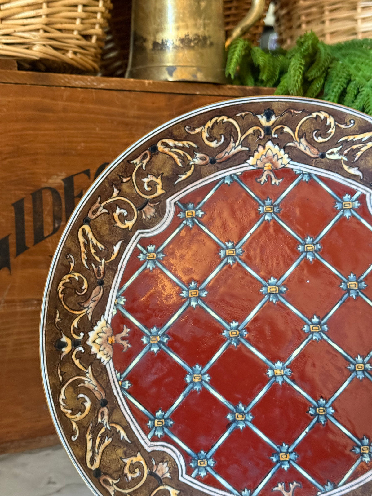 Vintage Asian Etched Lattice Accent Plate