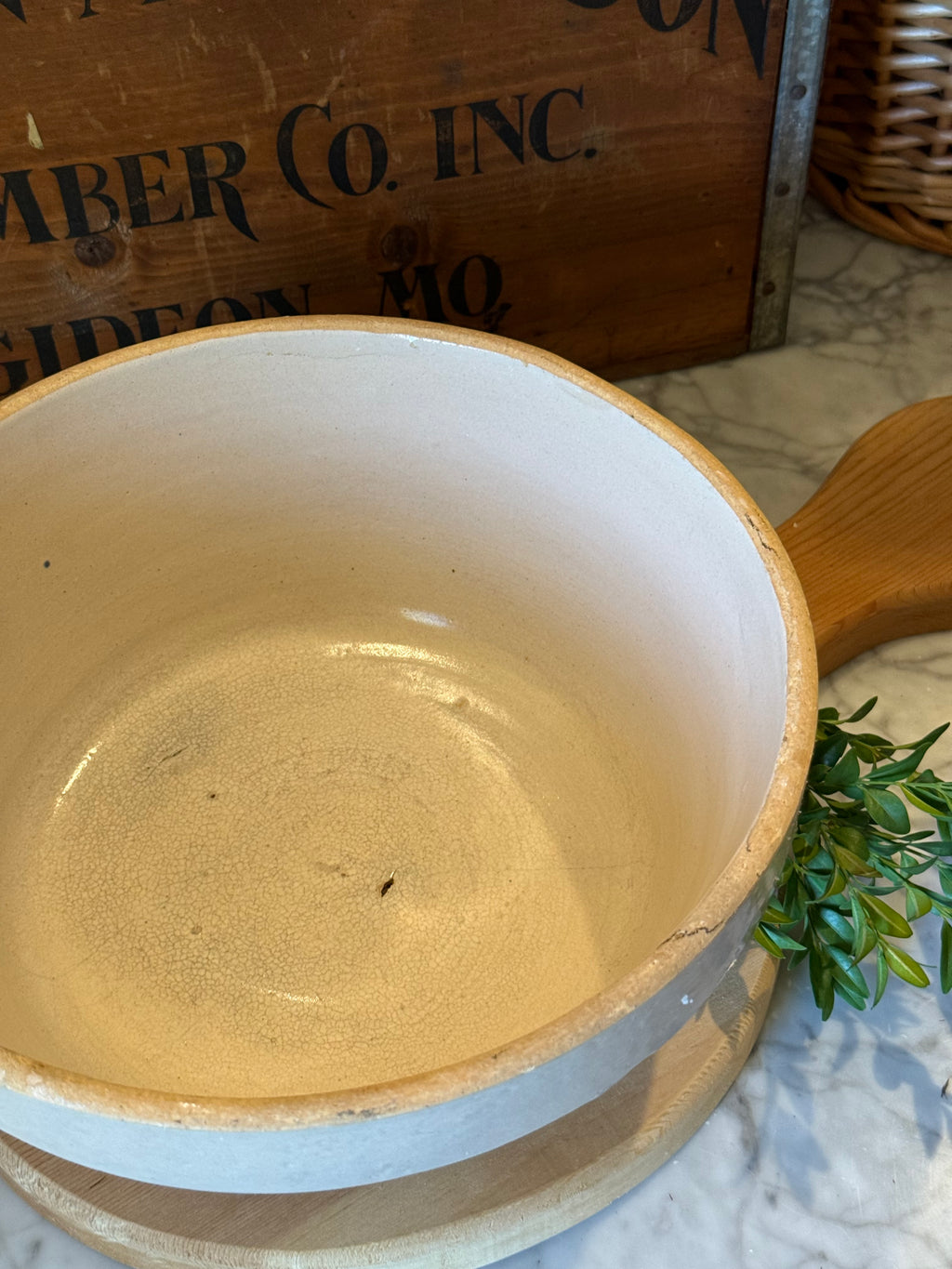 Antique Primitive Cream Dough Shoulder Bowl - 10.5"