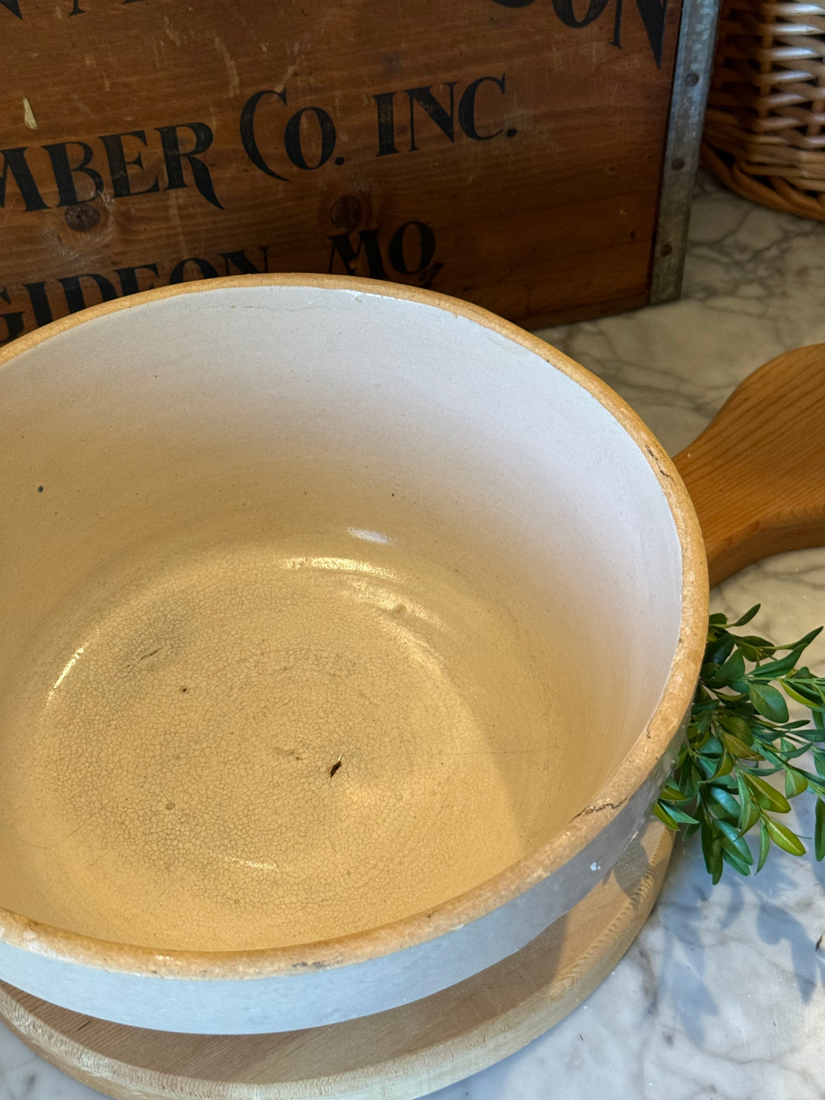 Antique Primitive Cream Dough Shoulder Bowl - 10.5"