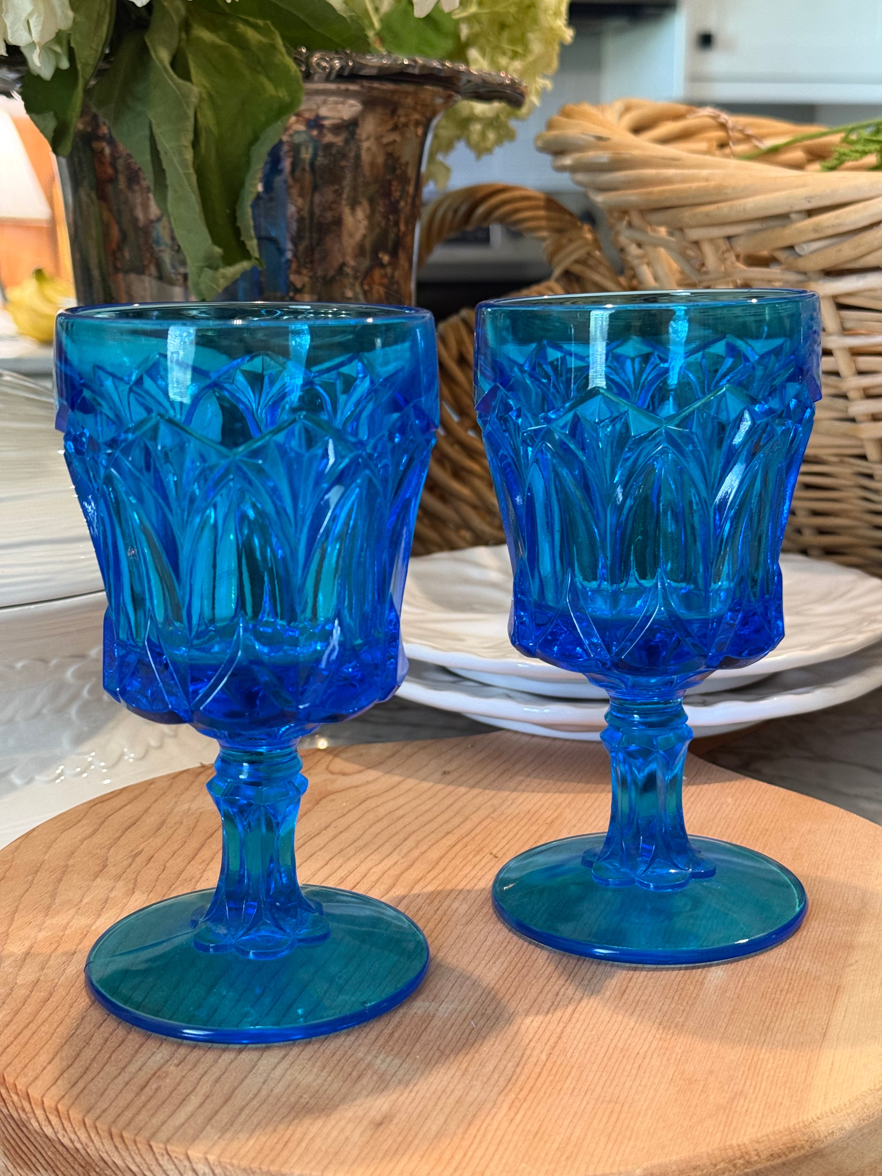 Red Cliff Heirloom Blue Water Goblets by Fenton - Set of 2