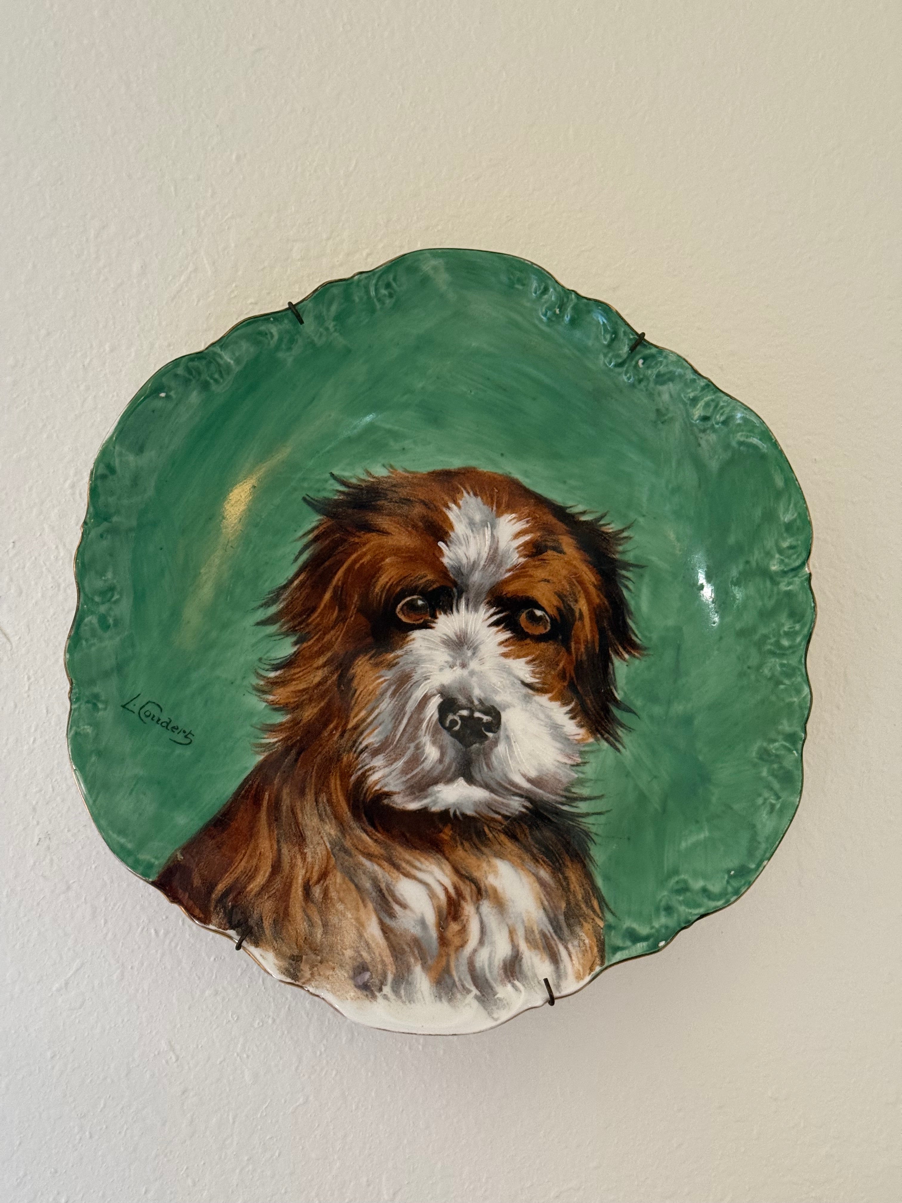 Antique Hand-Painted Dog Portrait Limoges Plate