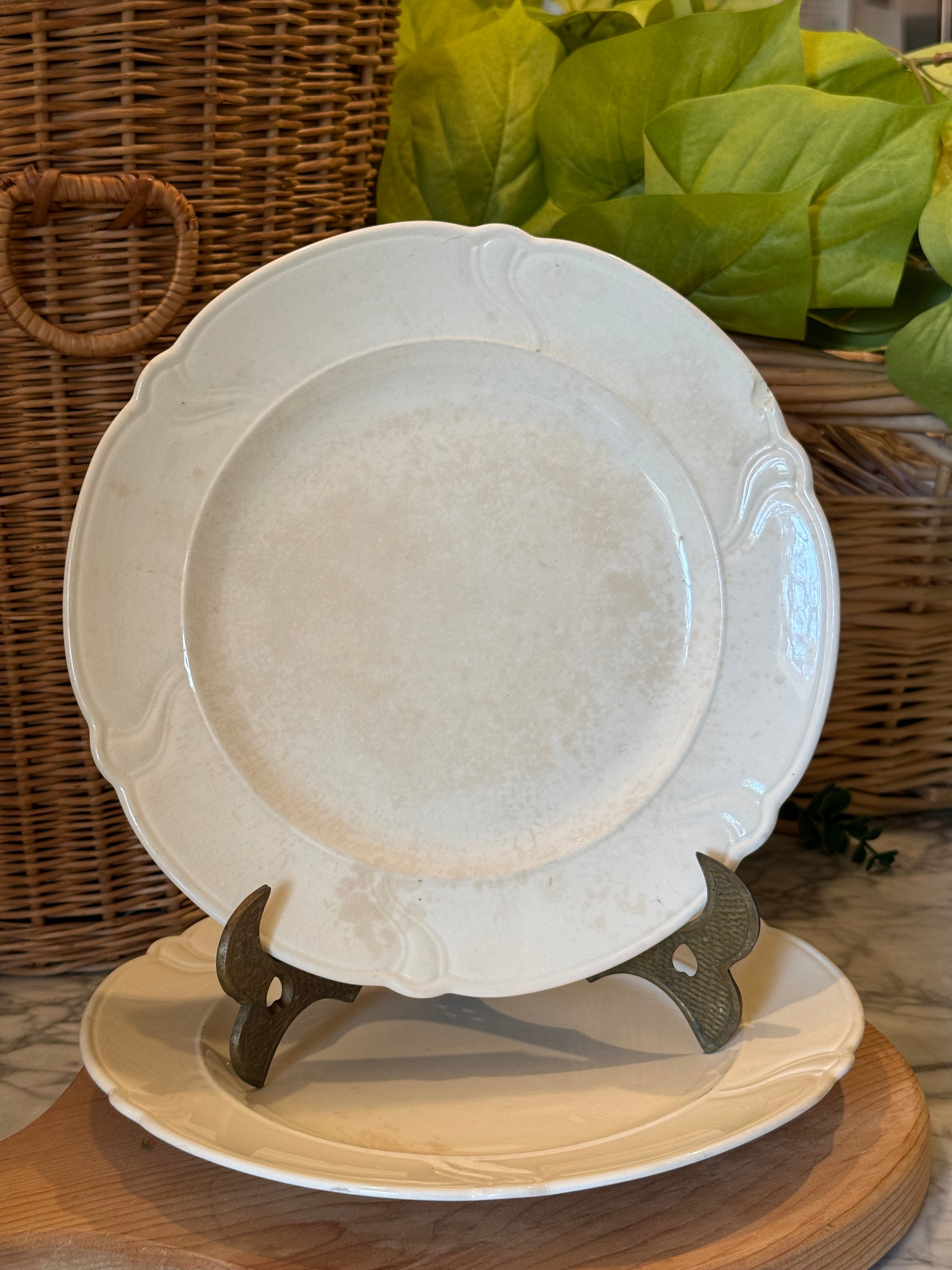Vintage Embossed Cream TS&T Plates, Set of 2
