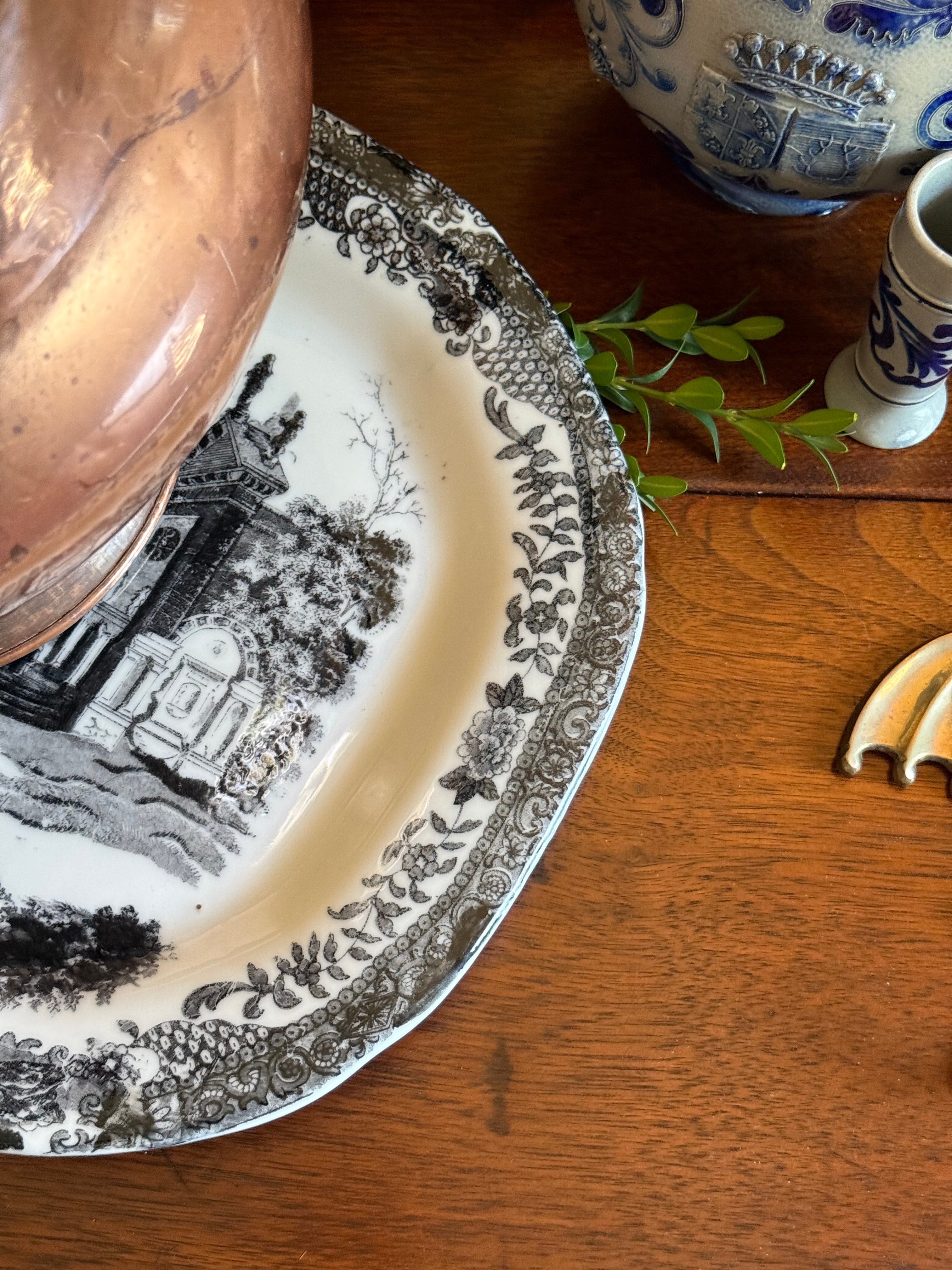 Vintage Grand Black Victorian Ironstone Platter