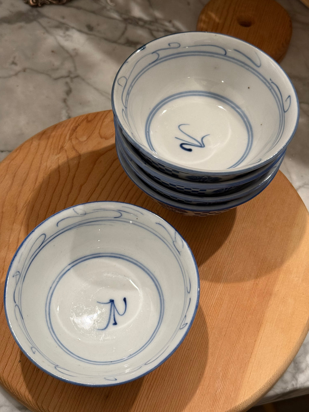 Vintage Chinoiserie Blue and White Ceramic Rice Bowl