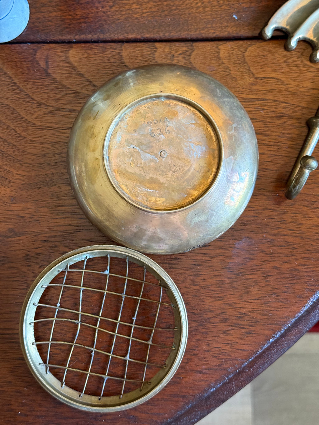 Vintage Etched Brass Floral Frog Vessel