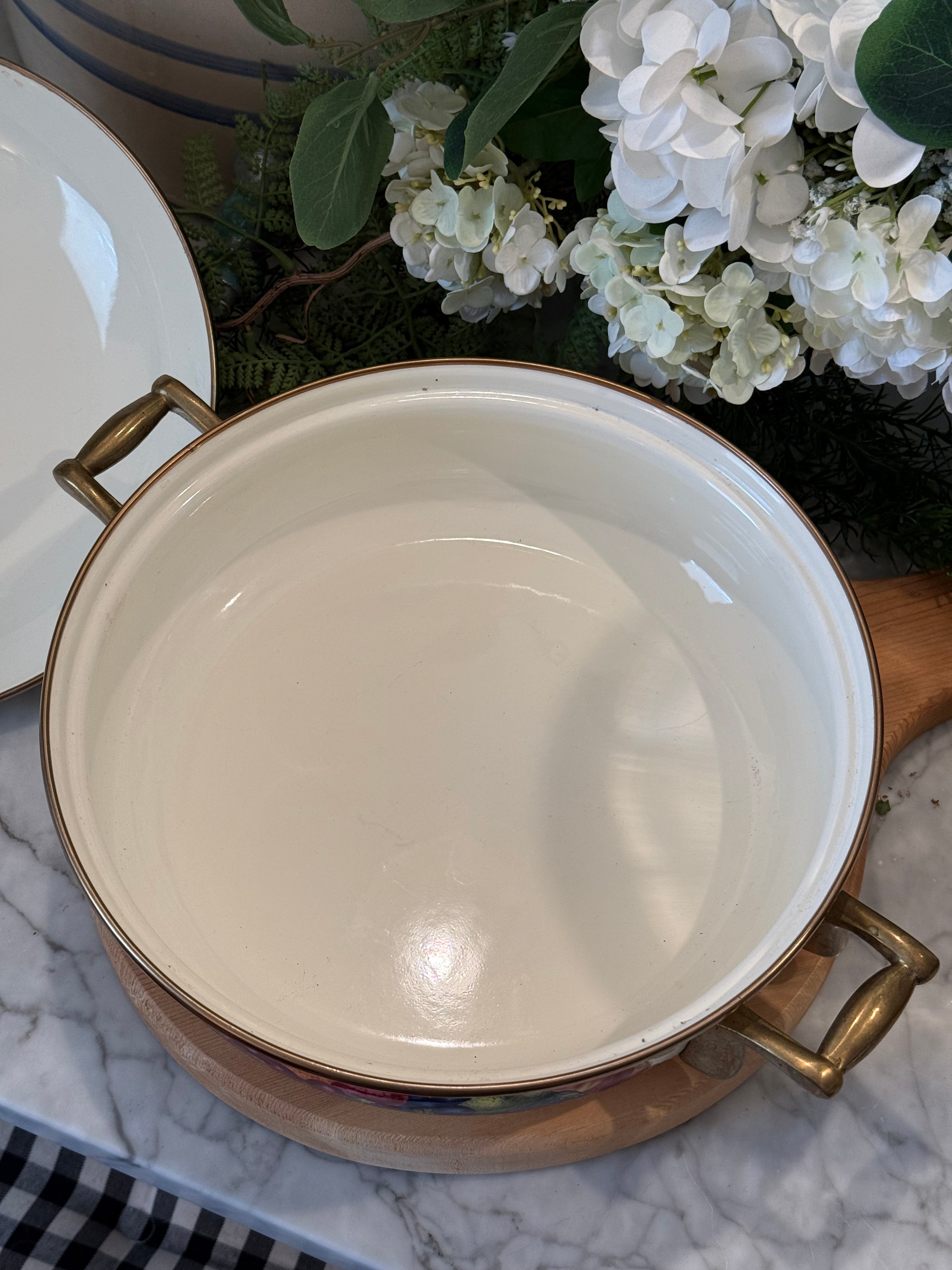 Vintage Lincoware Orchard Fruits Enamel Casserole Pot with Lid