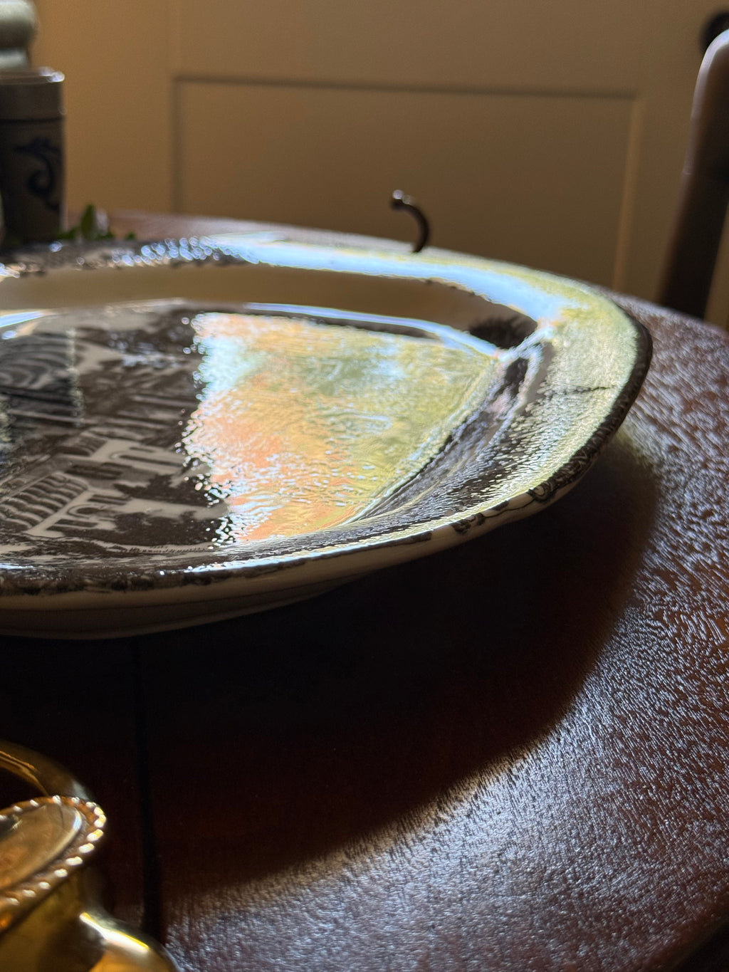 Vintage Grand Black Victorian Ironstone Platter