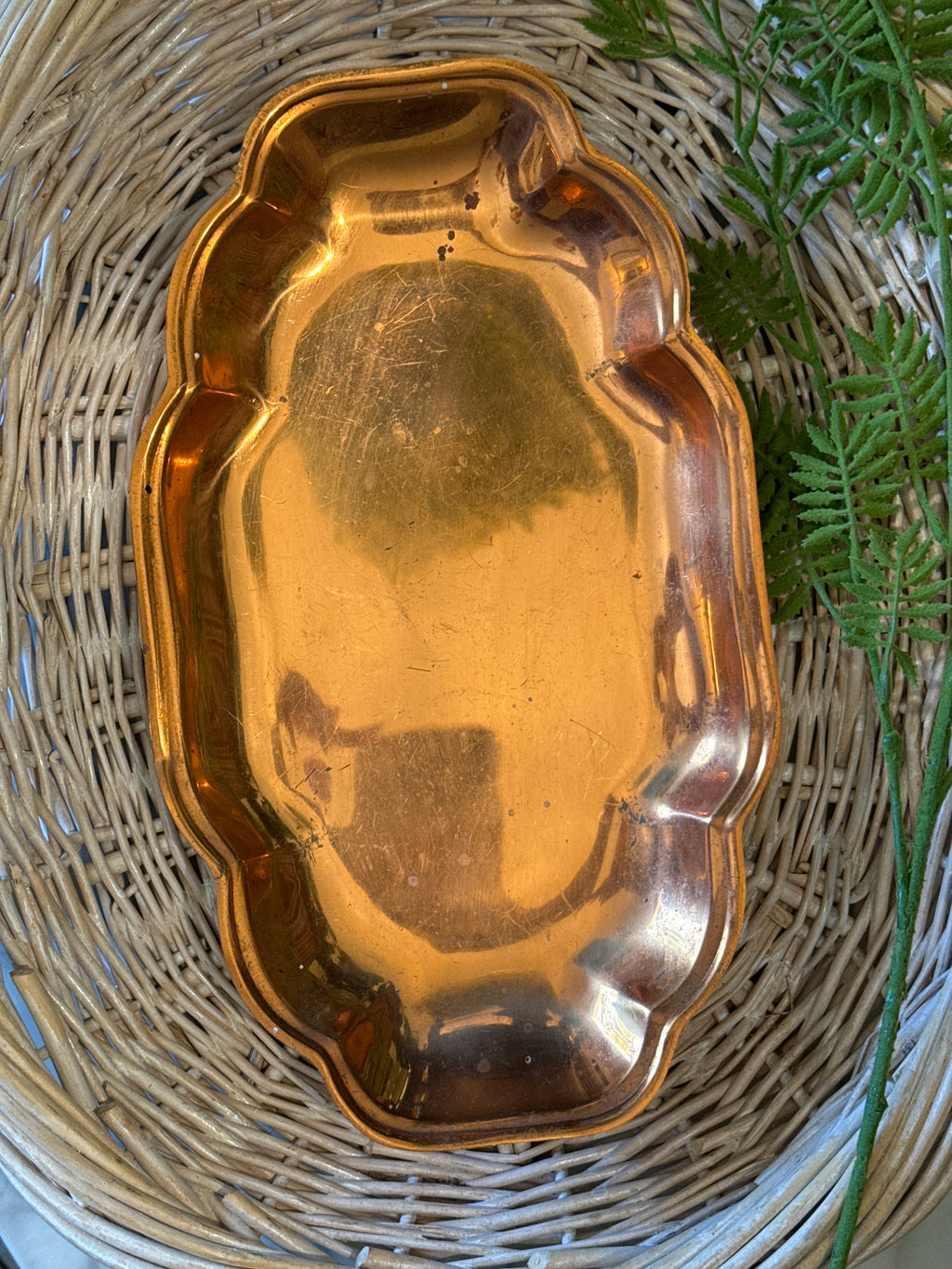 Vintage Copper Craft Guild Scalloped Oval Platter Tray