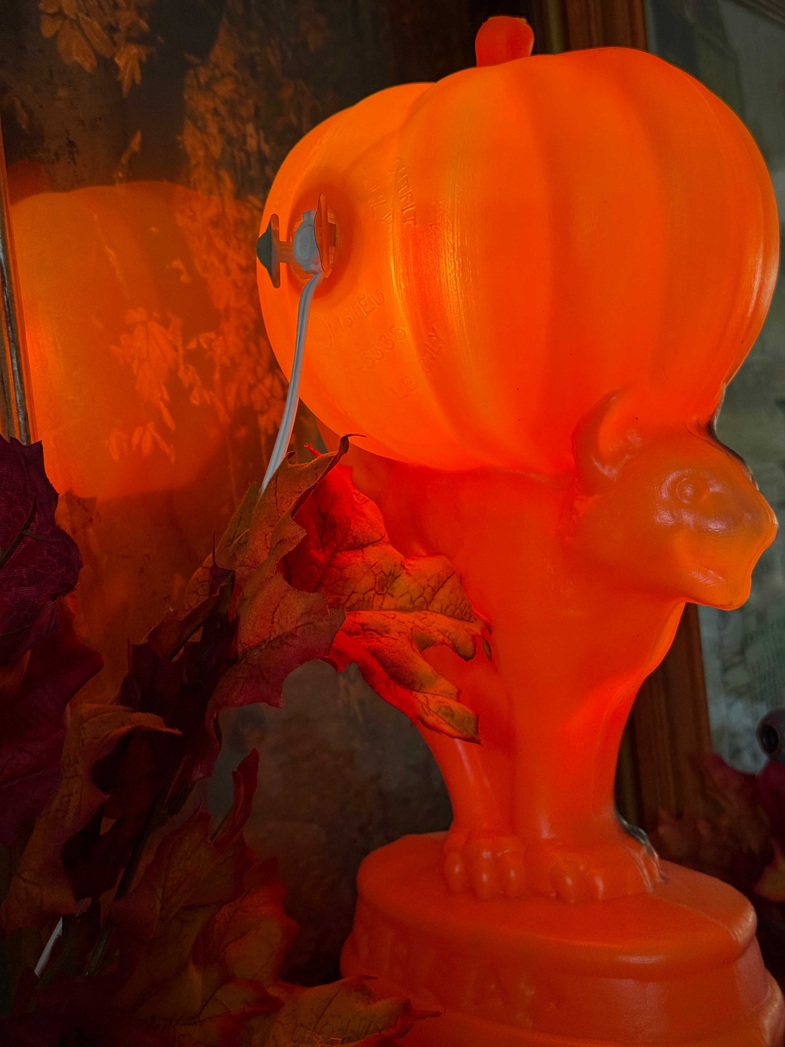 Vintage Halloween "Trick-or-Treat" Blow Mold Orange Pumpkin & Black Cat