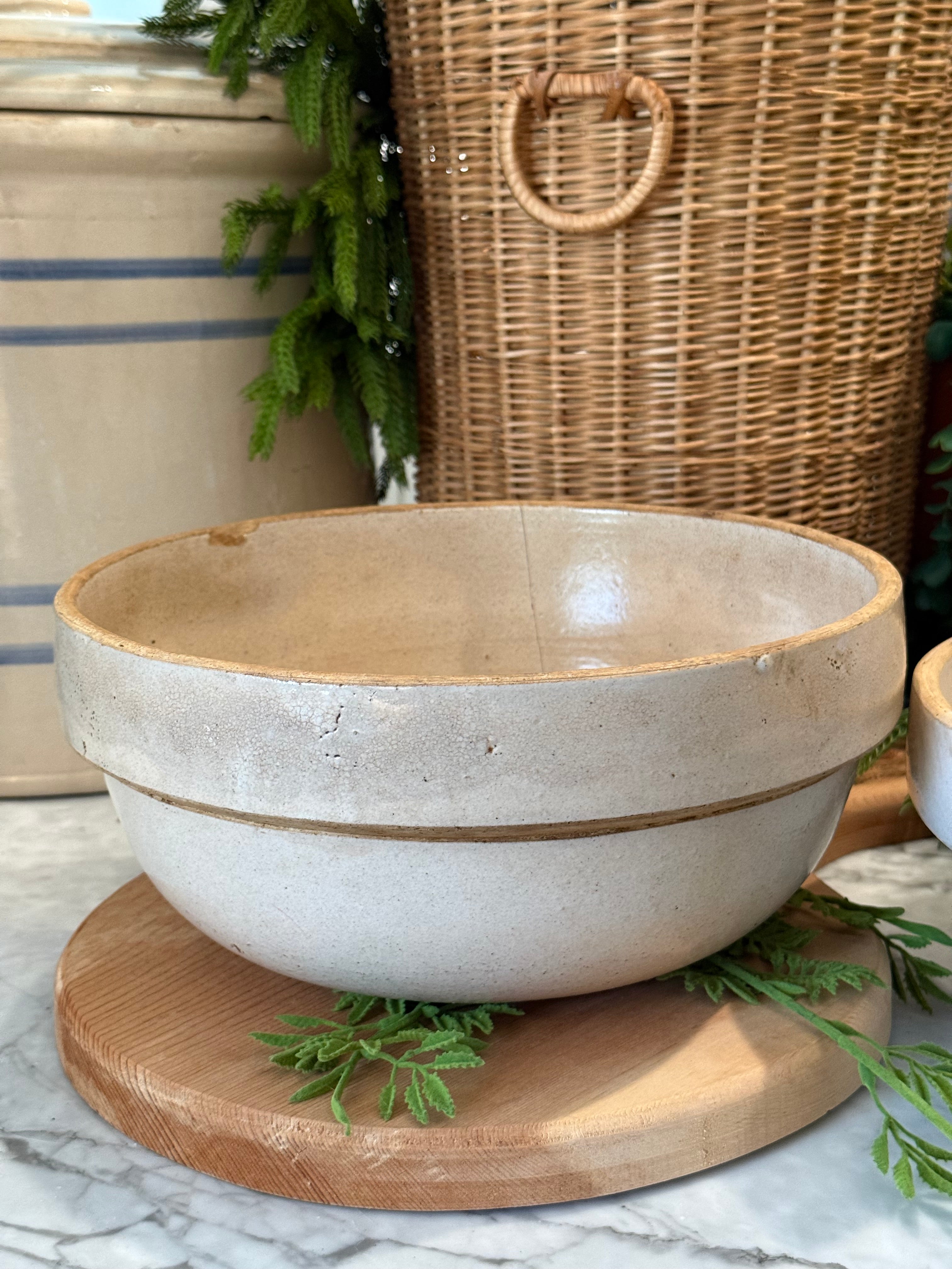 Antique Primitive Stoneware Shoulder Crock Bowl - 11"