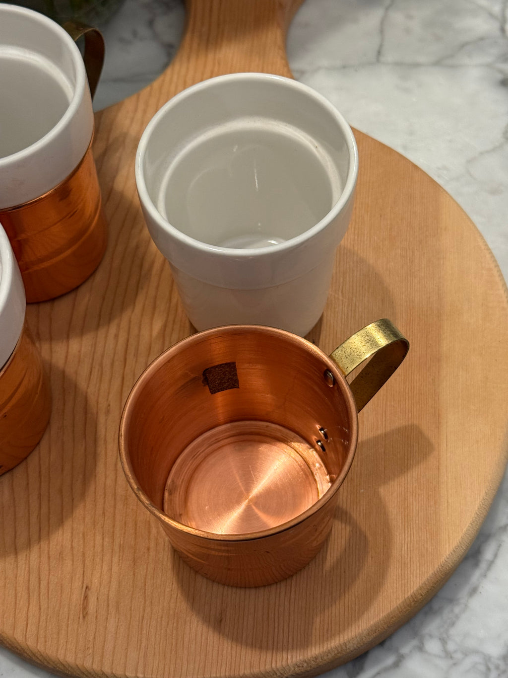 Vintage Copper Insulated Porcelain Mugs, Set of 4