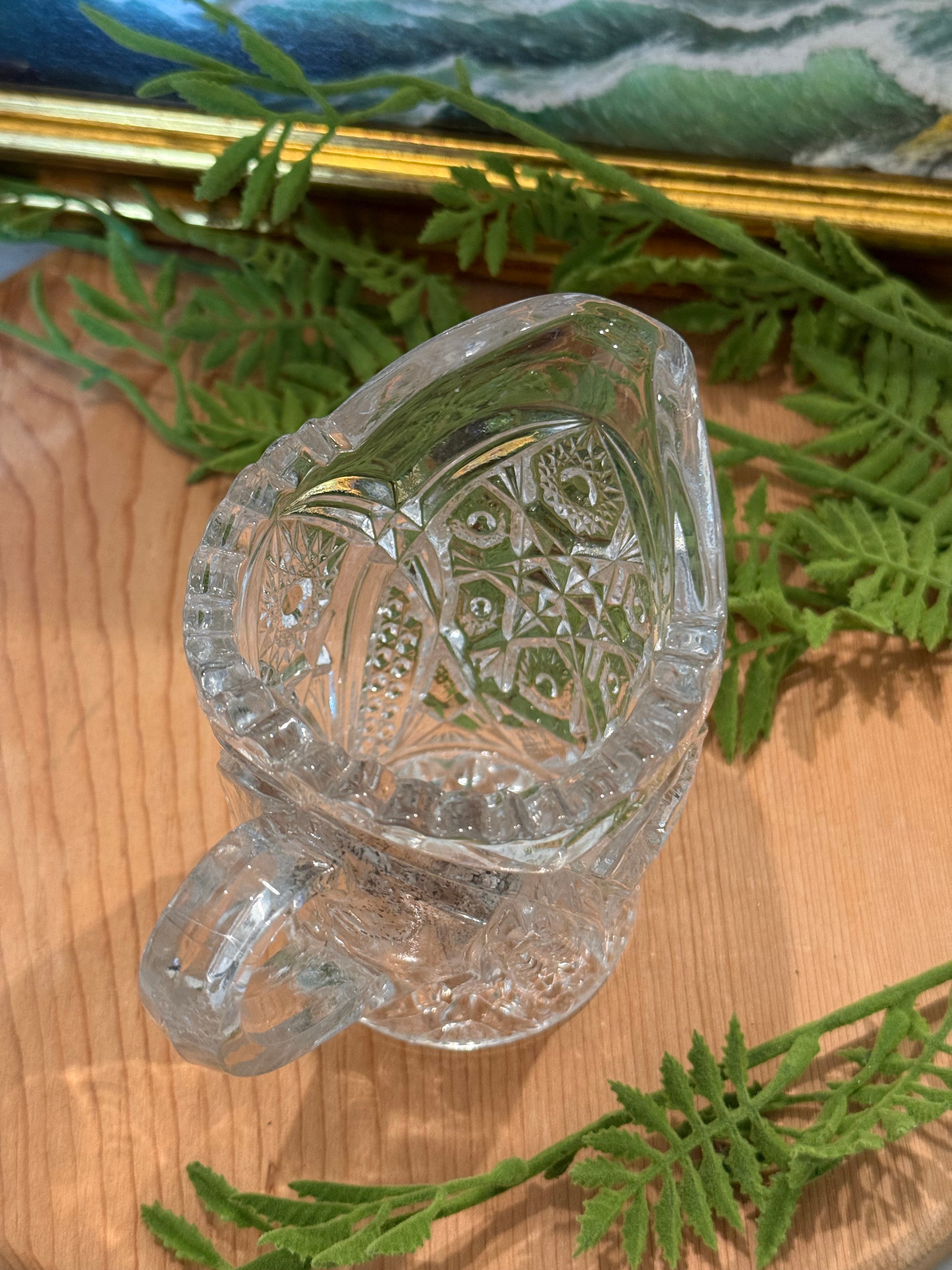 Vintage EAPG Sawtooth Edge Mini Pitcher - 4" Clear Glass Creamer