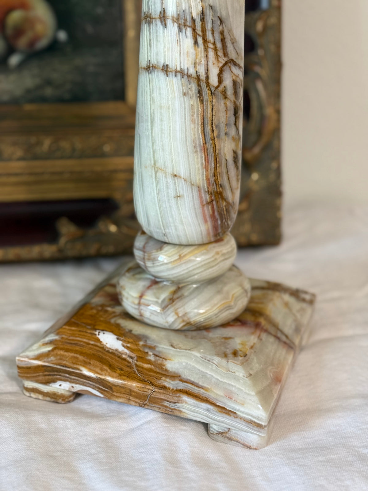 Vintage Polished Solid Onyx Column Table Lamp