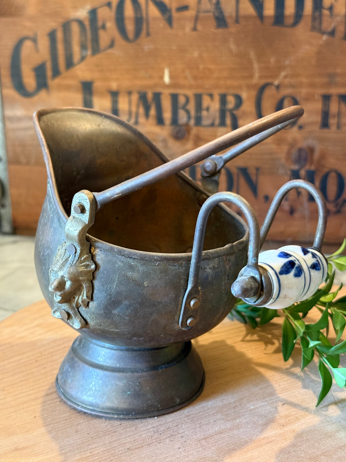 Petite Vintage Copper Coal Scuttle Bucket