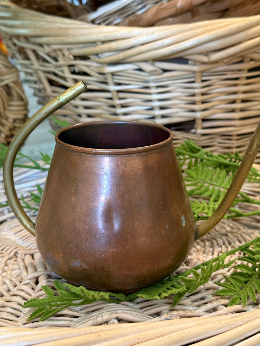 Vintage Mid-Century Copper Pitcher with Brass Handle