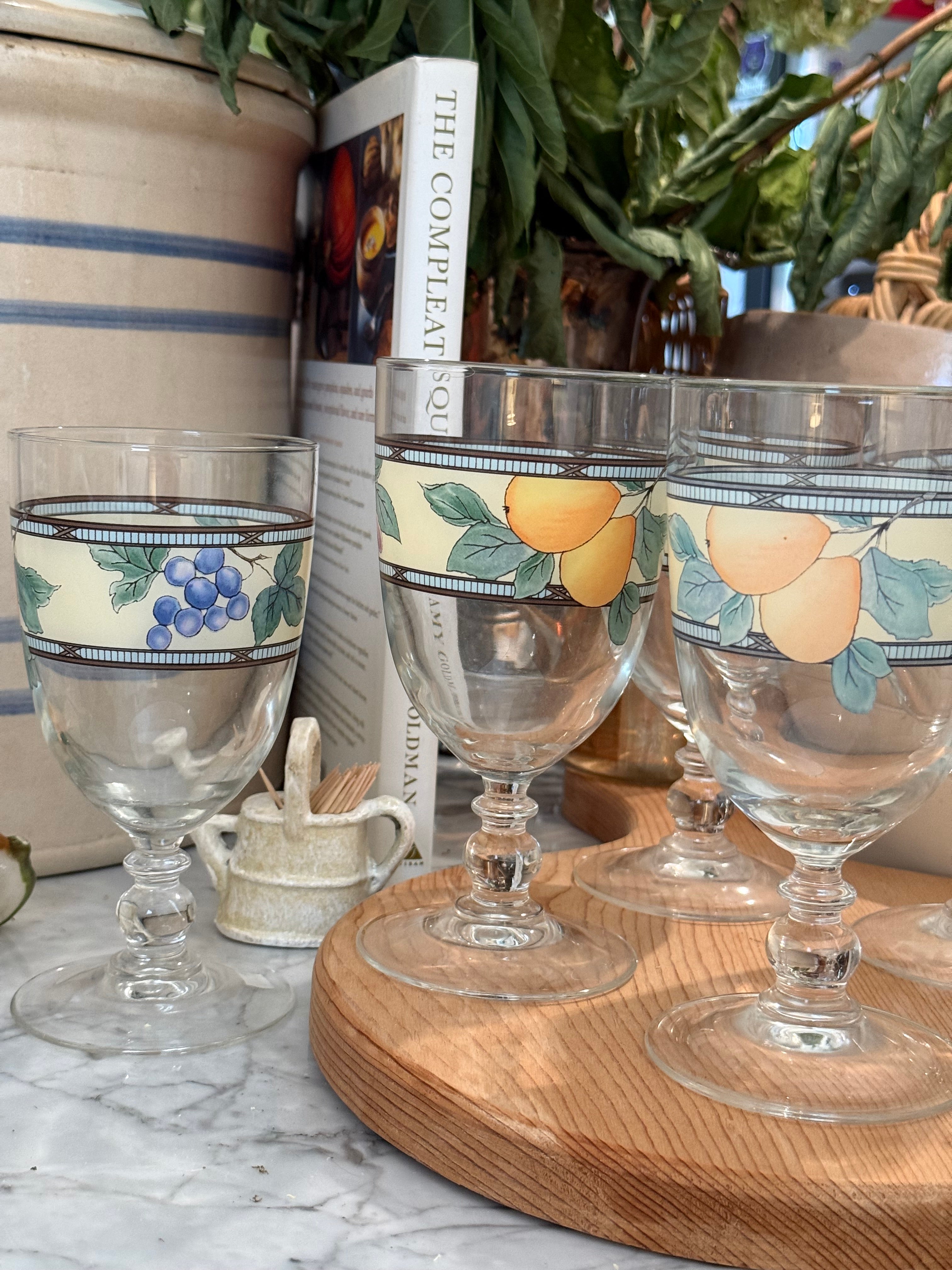 Vintage Mikasa Garden Harvest Clear Glass Water Goblets | Set of 6