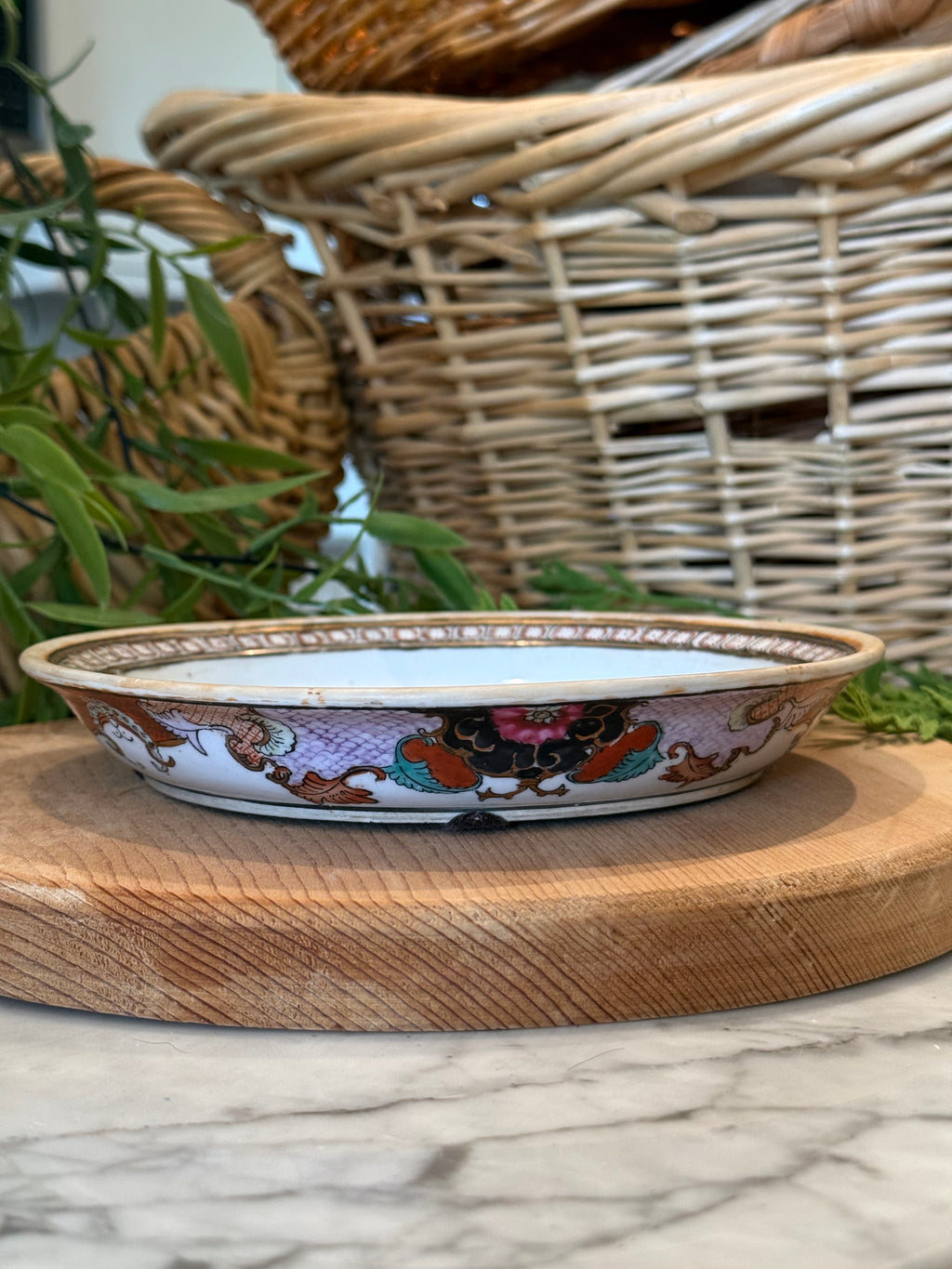 Vintage Chinoiserie Companion Planter Underdish - Rose Canton Style