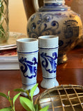 Vintage Blue Salt-Glazed Crock Shot Glasses, Set of 2
