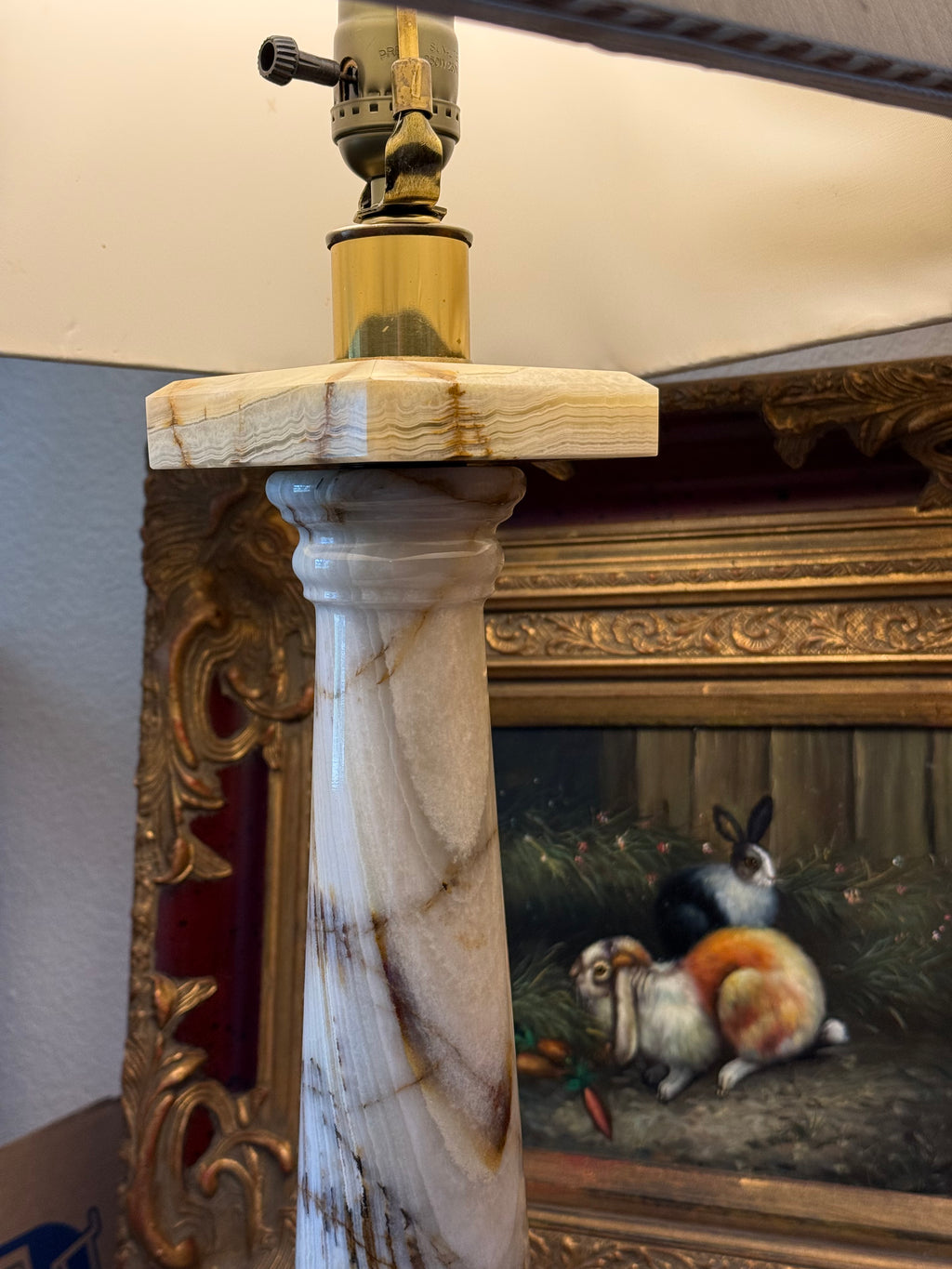 Vintage Polished Solid Onyx Column Table Lamp