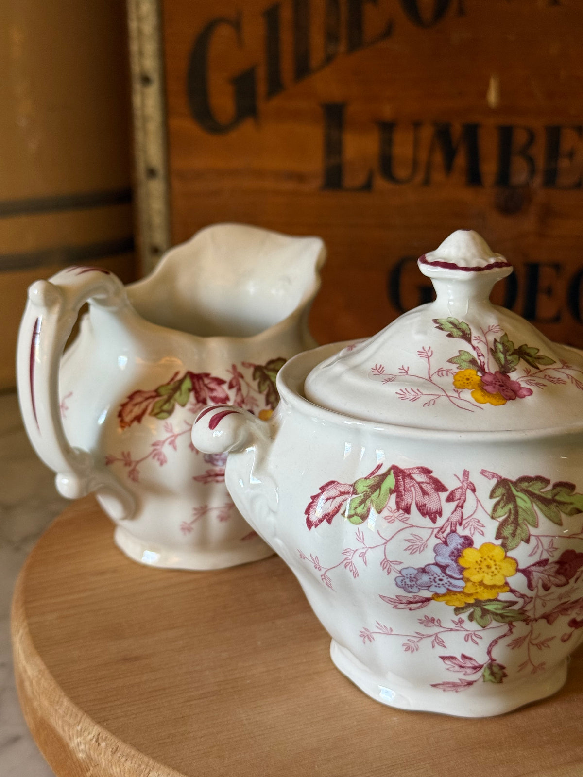 Vintage Ridgway English Garden Ironstone Cream & Sugar Set