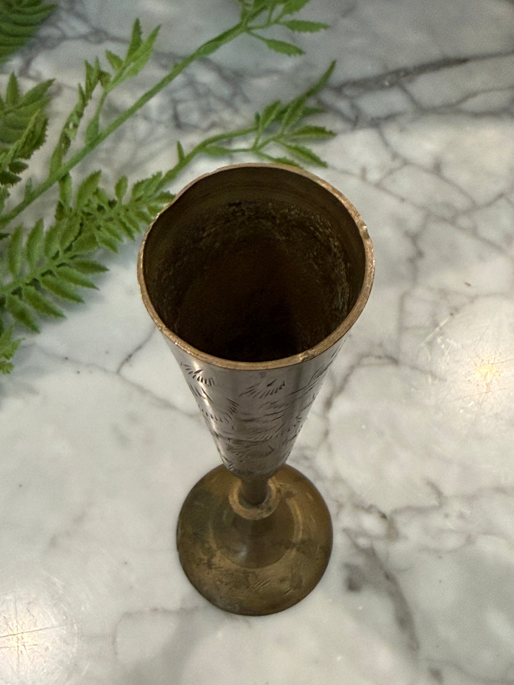 Vintage Brass Etched Thin Bud Vase