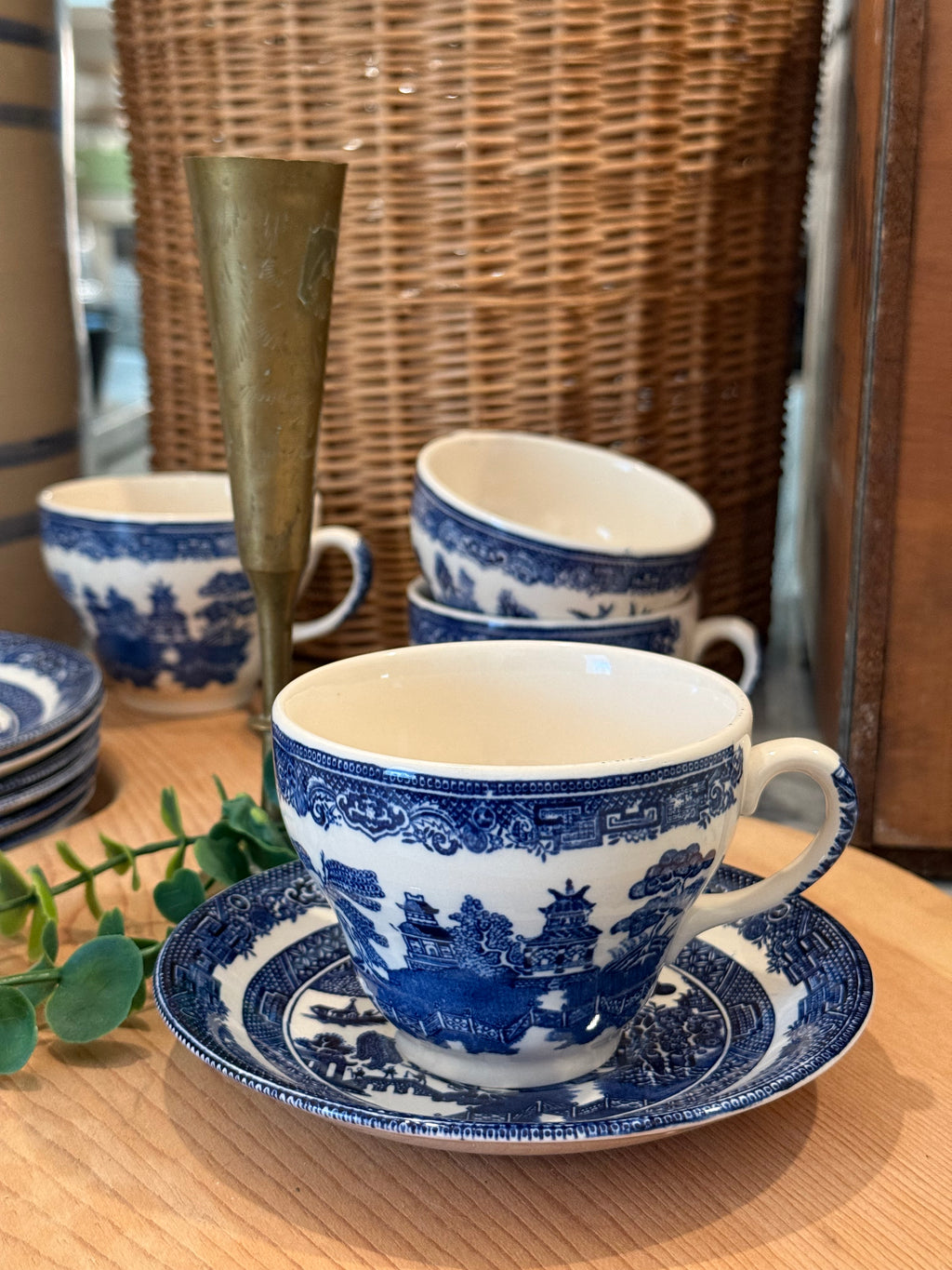Vintage Blue Willow Teacup & Saucer Set