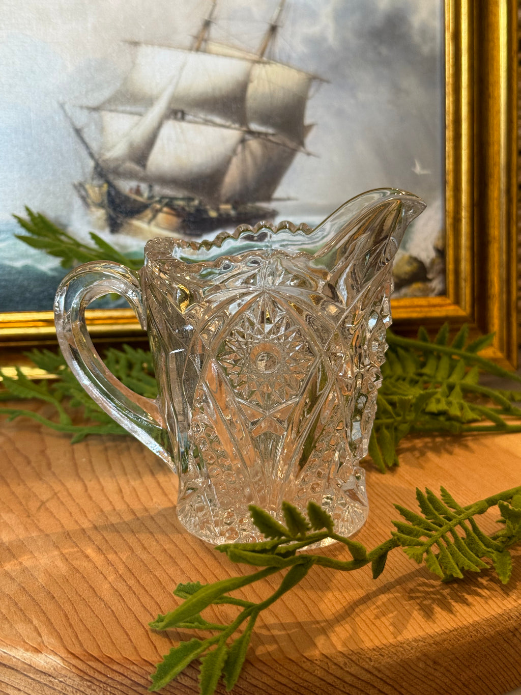 Vintage EAPG Sawtooth Edge Mini Pitcher - 4" Clear Glass Creamer