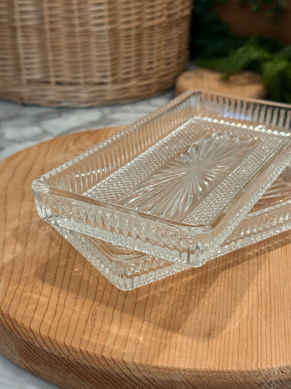 Vintage Starburst Pressed Glass Trays, Set of 2