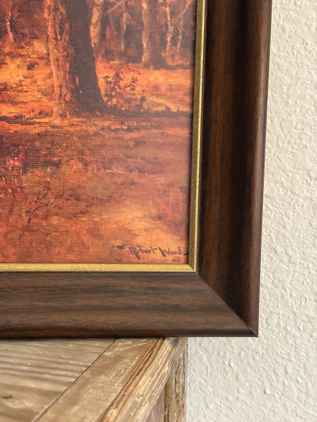 Vintage 18x14" Robert Wood Framed Autumn Forest Landscape