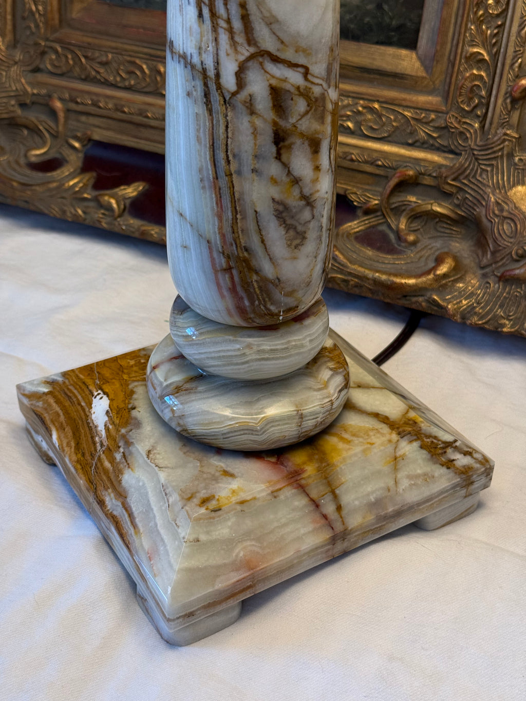 Vintage Polished Solid Onyx Column Table Lamp