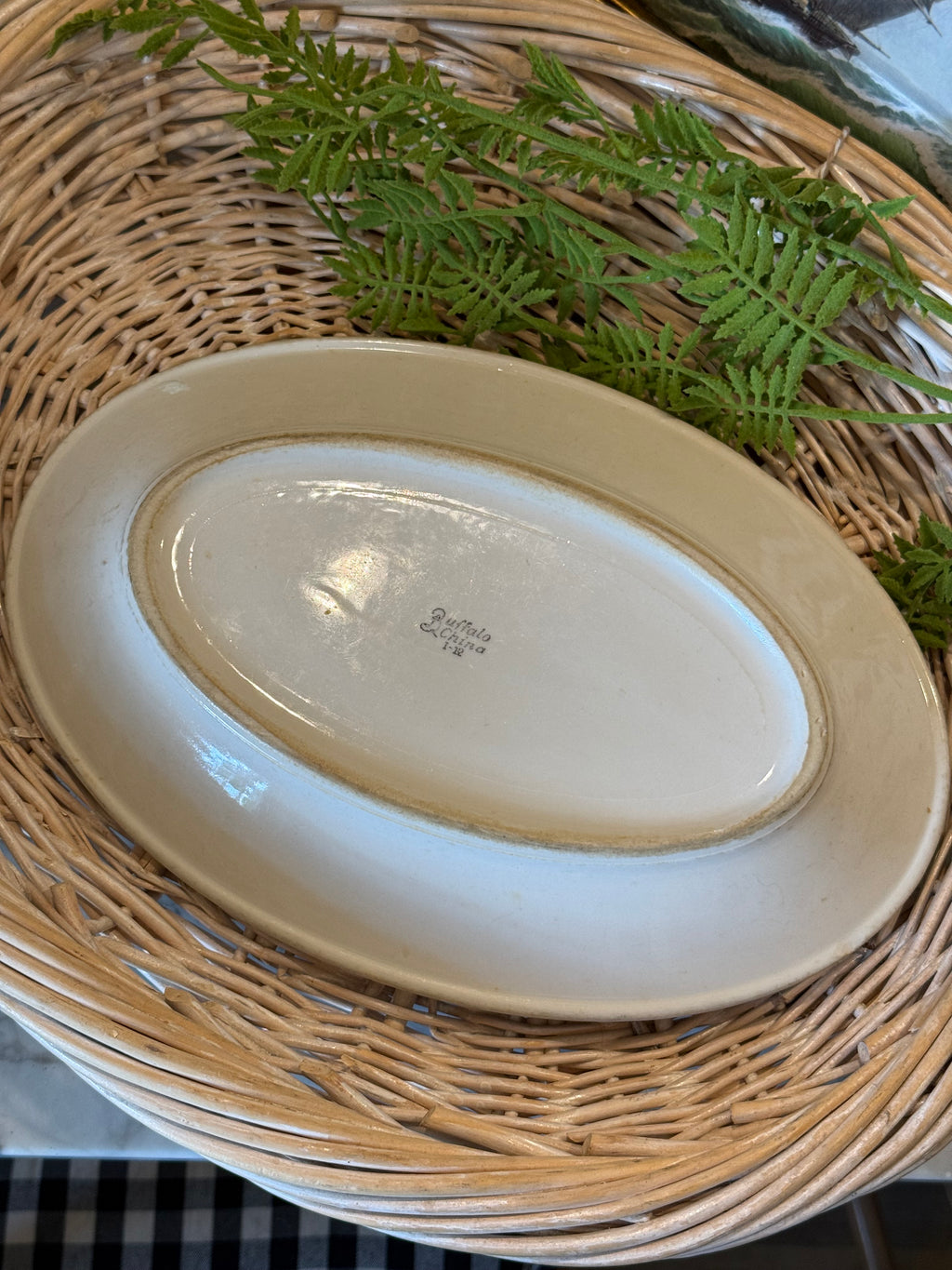 Vintage Green Stripe Buffalo China Restaurantware Oval Platter