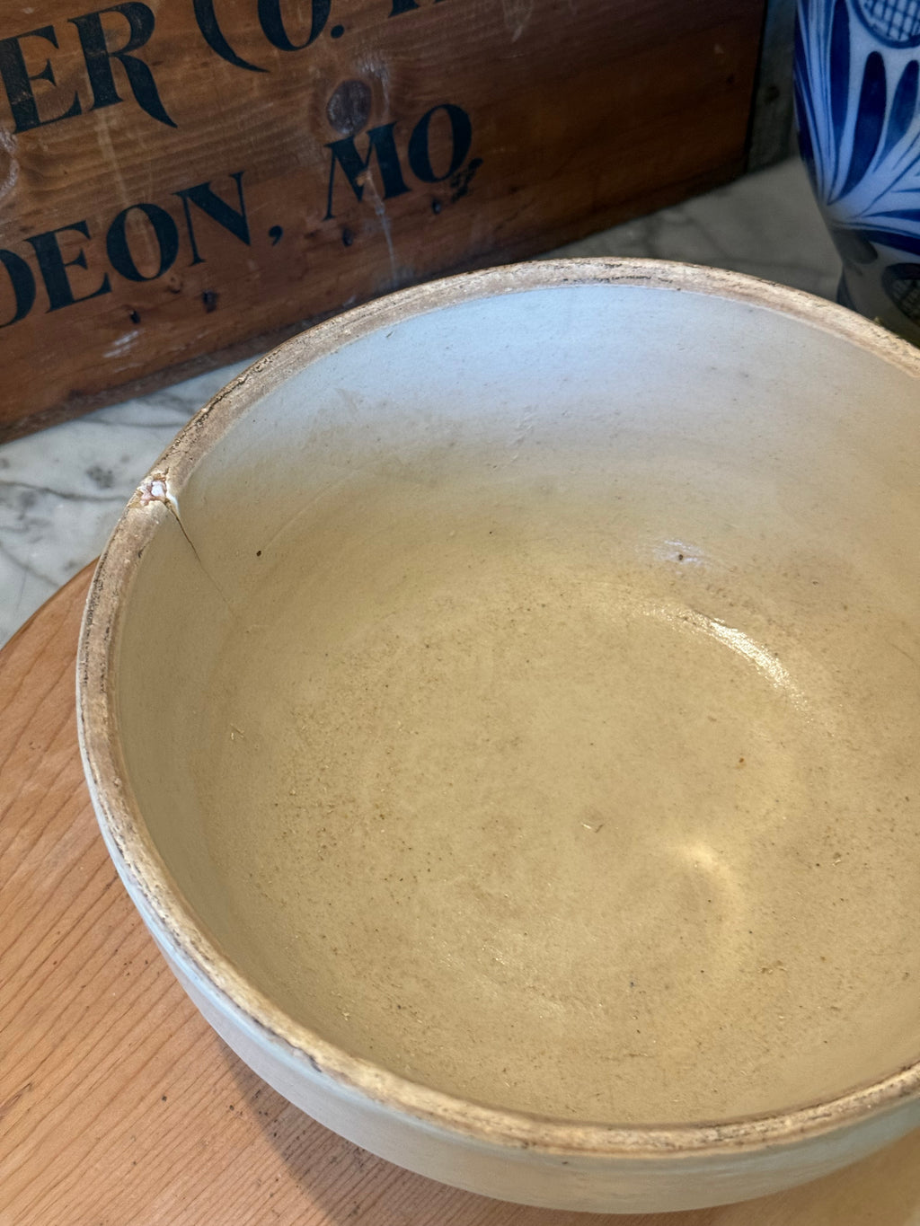 Antique Primitive Stoneware Shoulder Crock Bowl - 8.5"