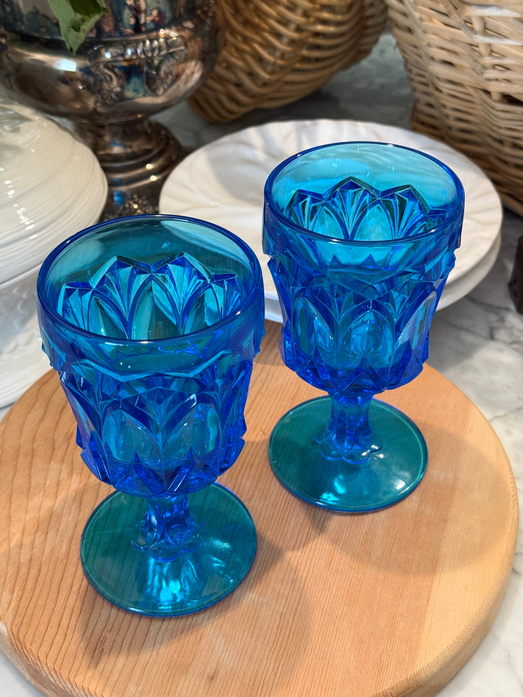 Red Cliff Heirloom Blue Water Goblets by Fenton - Set of 2