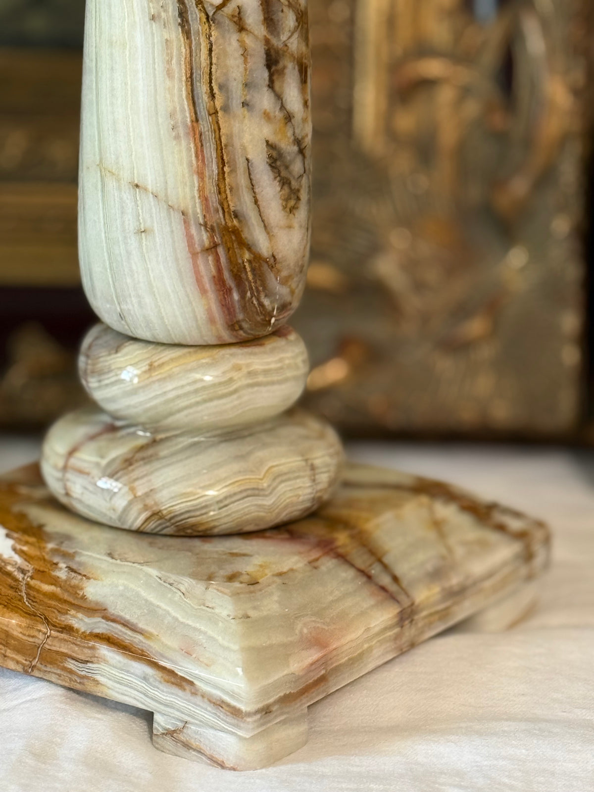 Vintage Polished Solid Onyx Column Table Lamp