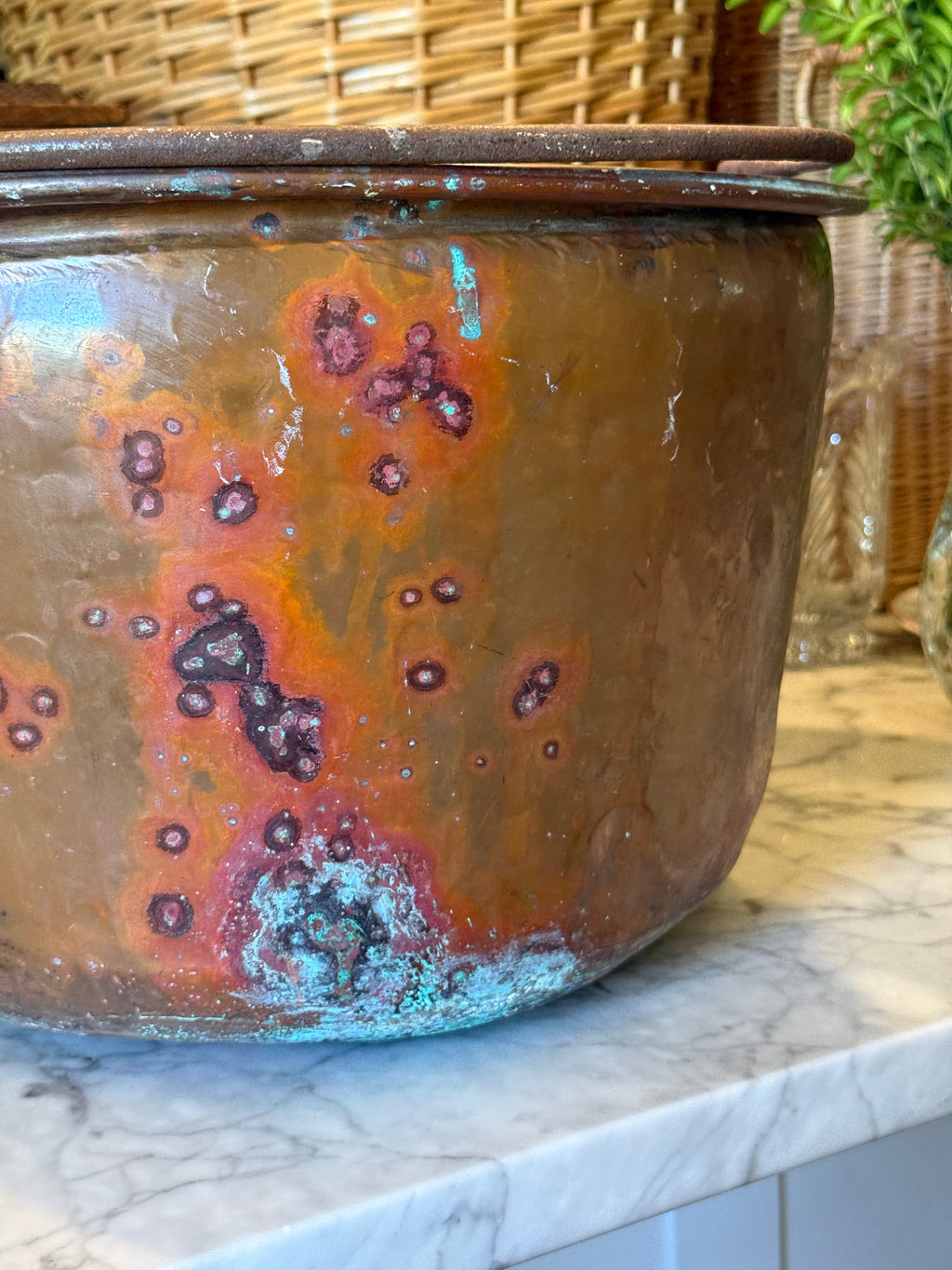 Antique Copper Hearth Bucket with Iron Handle