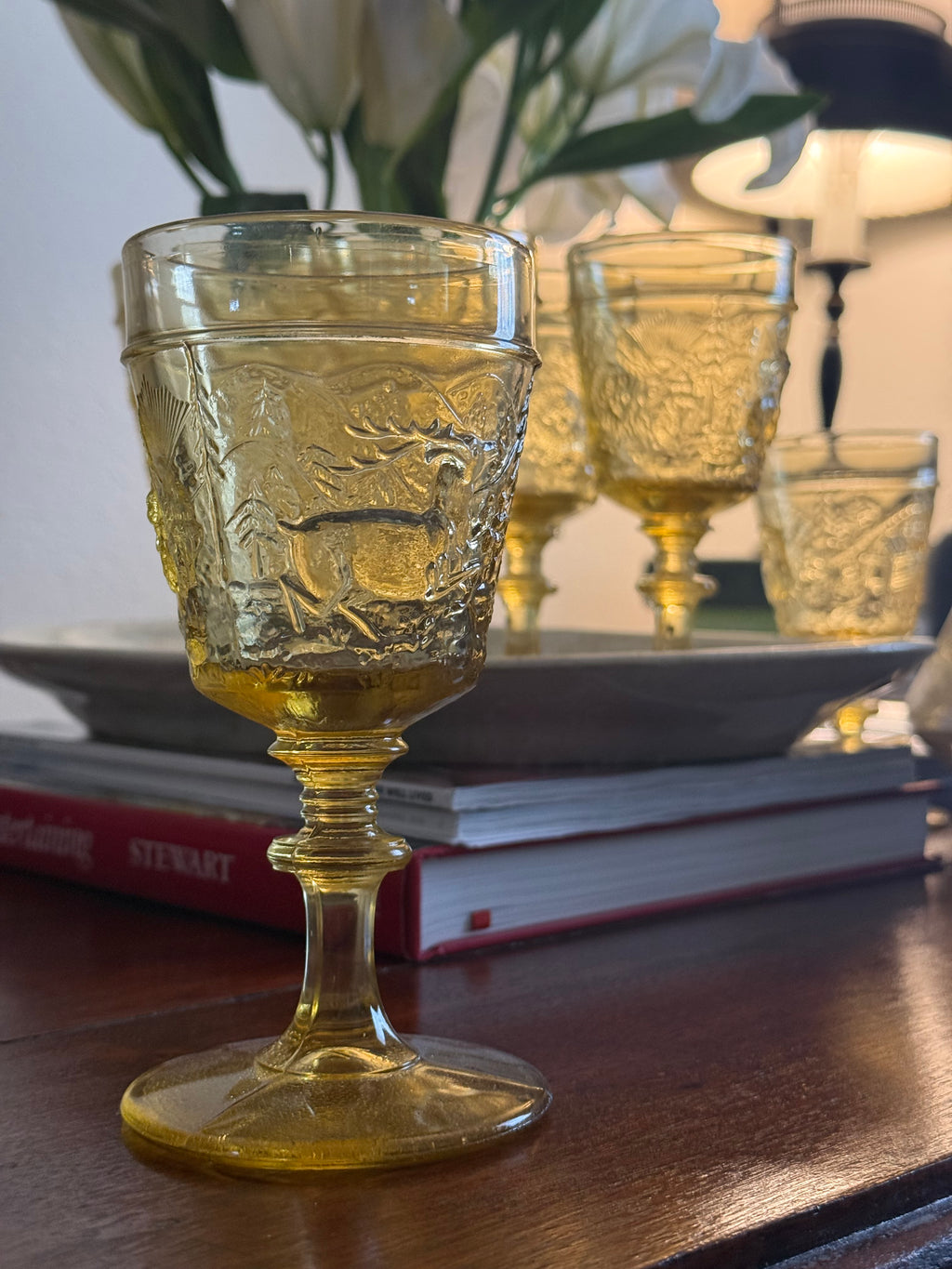 Vintage Amber Westward Ho Goblets, Set of 7