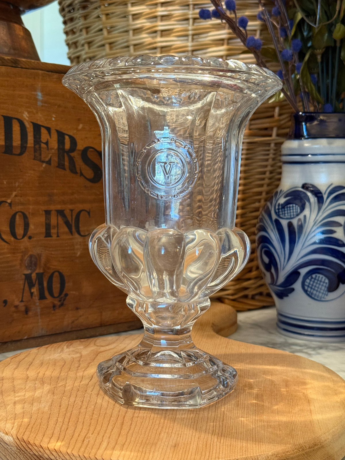 Vintage Val Saint Lambert Scalloped Crystal Urn
