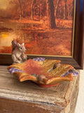 Vintage Fitz and Floyd Squirrel Leaf Ceramic Trinket Dish Autumn Decor