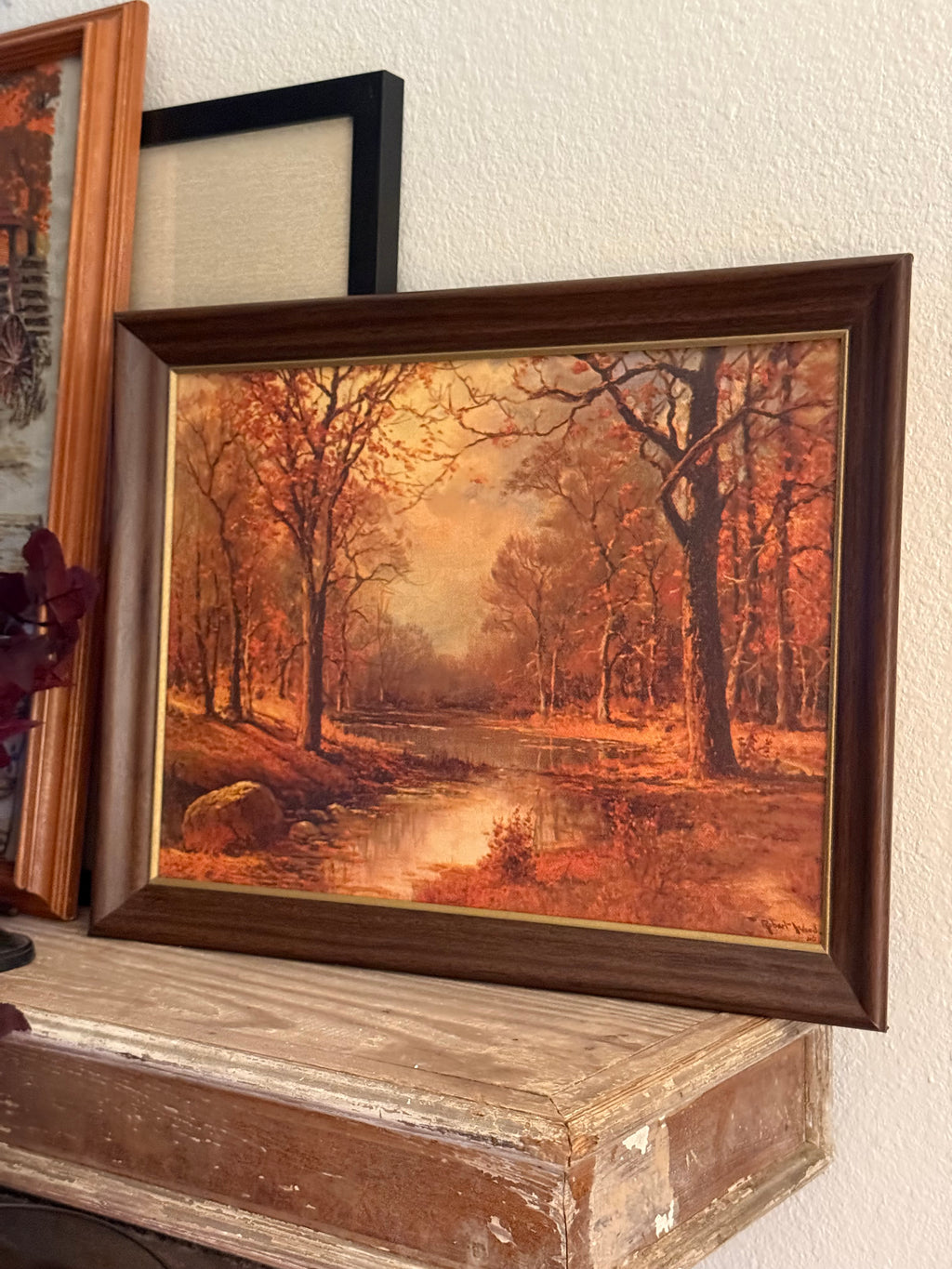 Vintage 18x14" Robert Wood Framed Autumn Forest Landscape
