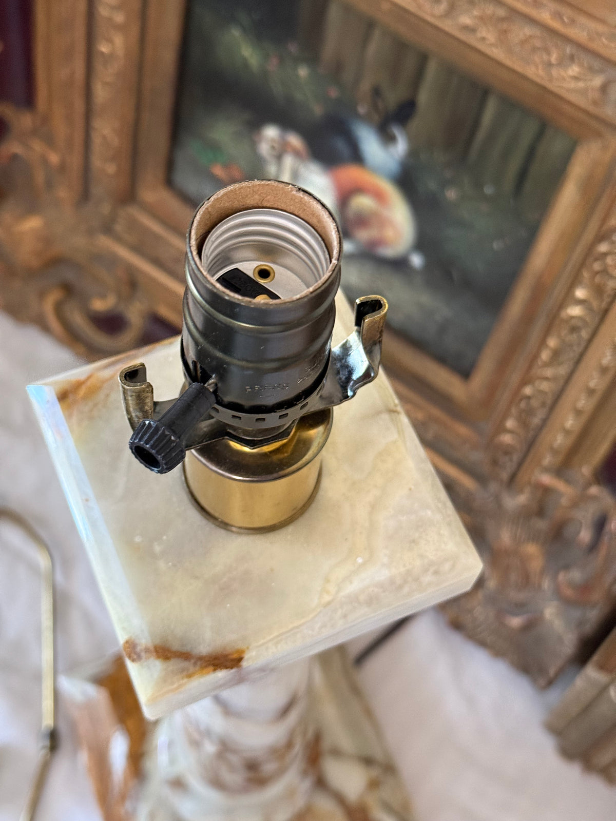 Vintage Polished Solid Onyx Column Table Lamp