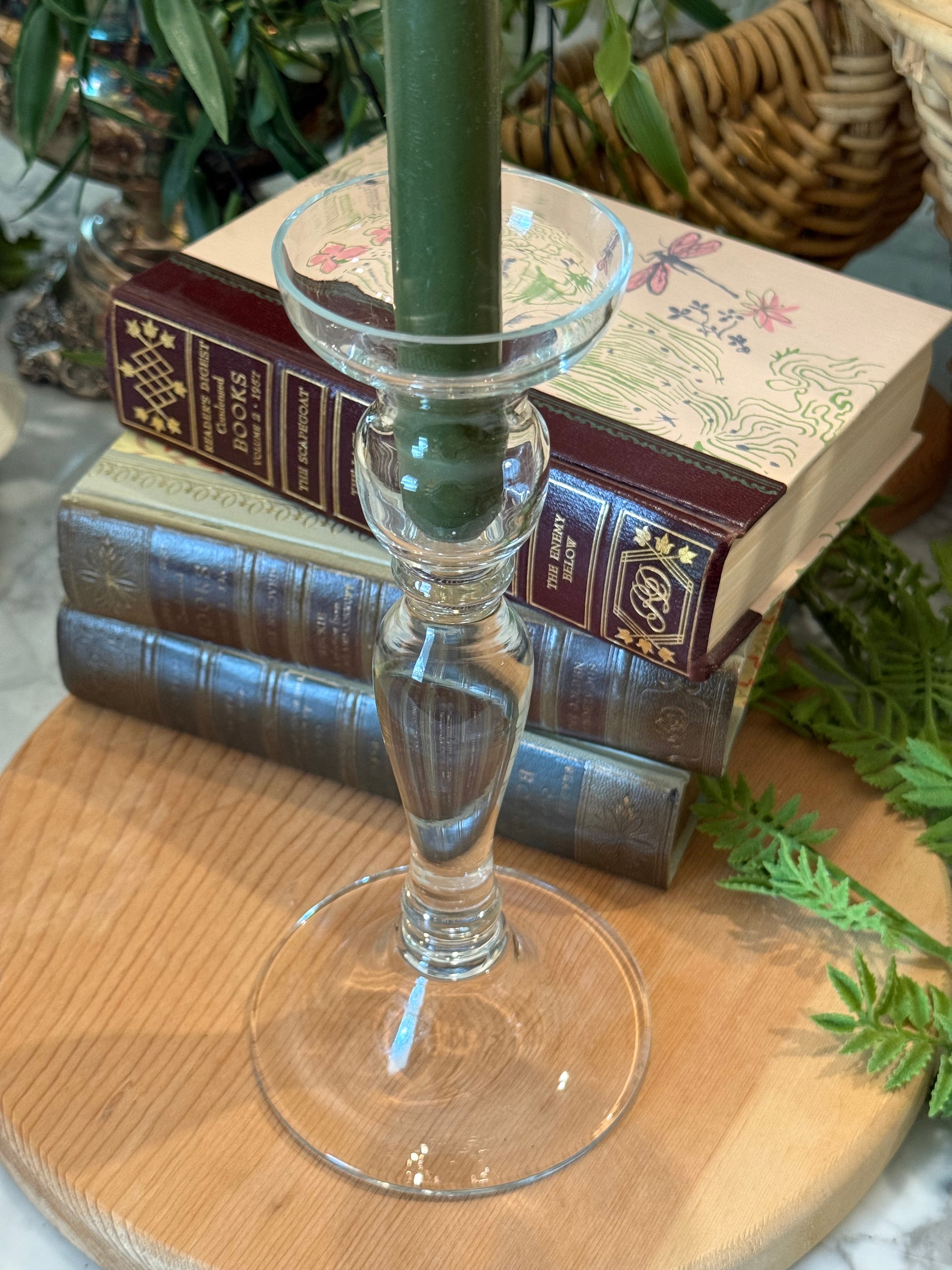 Clear Glass Tapered Candlestick Holder - 9" Vintage Tabletop Decor